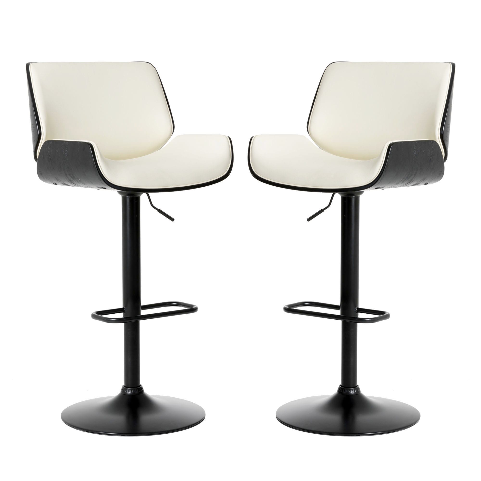 Glitzhome 2000900049 2 -Set White 25.5-in H Counter height Square seat Upholstered Swivel Metal Bar Stool with Arms and Back