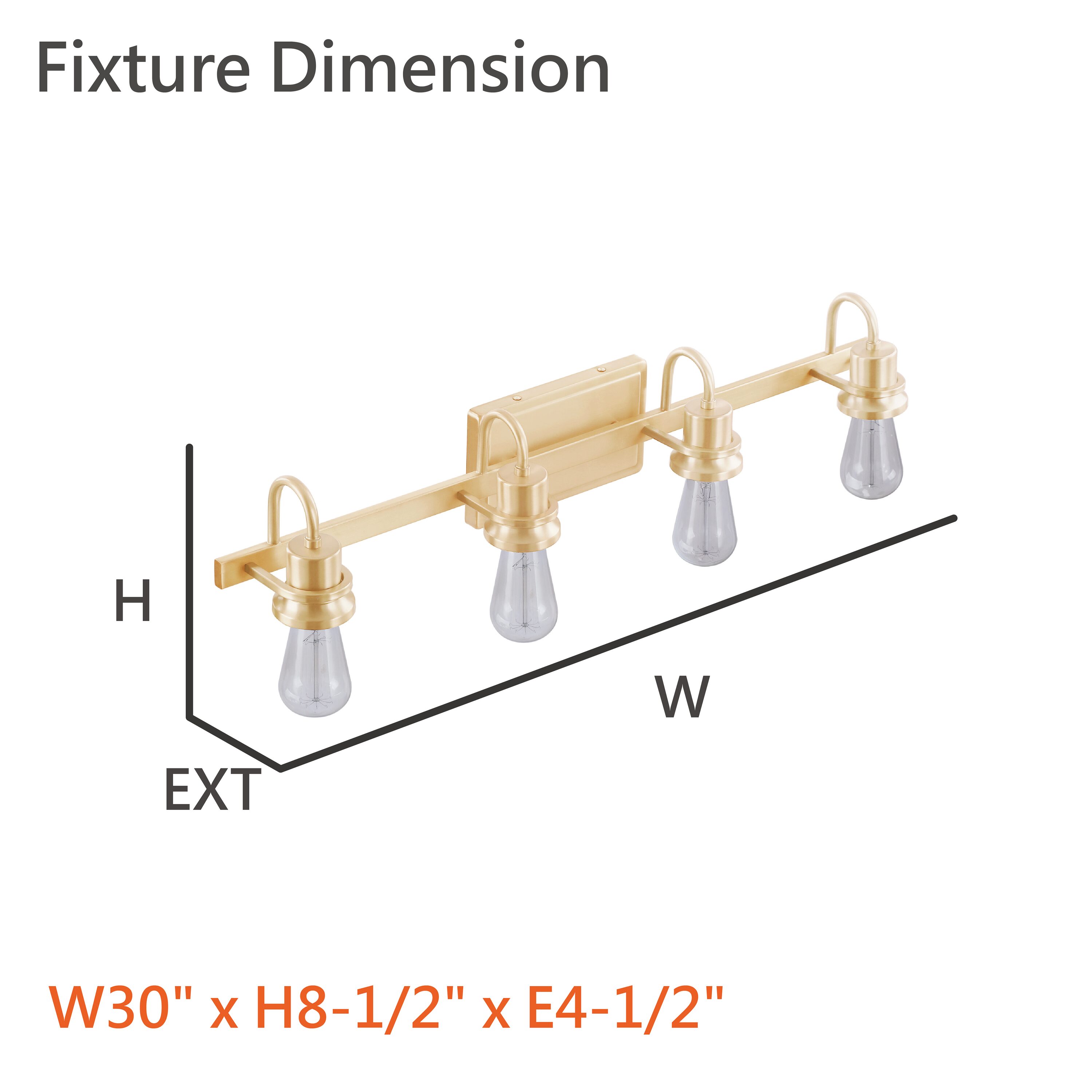 Warm Brass 30-Inch 4-Light Vanity Wall Fixture