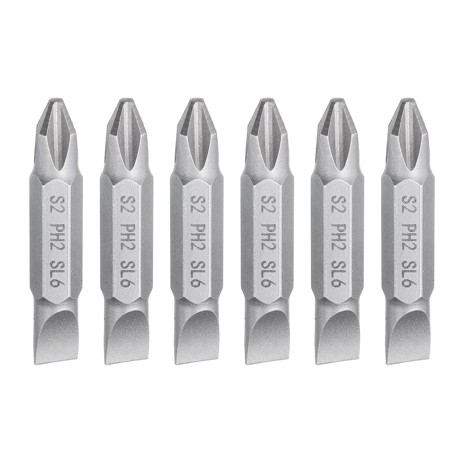 Harfington 6pcs Magnetic Double Ended Screwdriver Bit PH2/SL6 1.5 Inch Length 1/4 Inch Hex Shank S2 Steel Phillips Cross Slotted Flat Screw Driver Bit Grey #S26050800UX6330