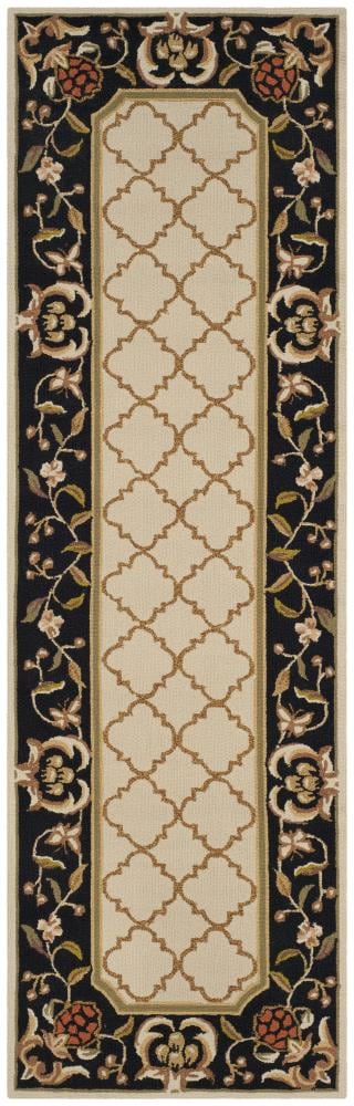 Safavieh EZC753A-210 Easy Care Alsace 2 x 10 (ft) Loomed Polypropylene Ivory/Black Rectangular Indoor Floral/Botanical Oriental Runner rug