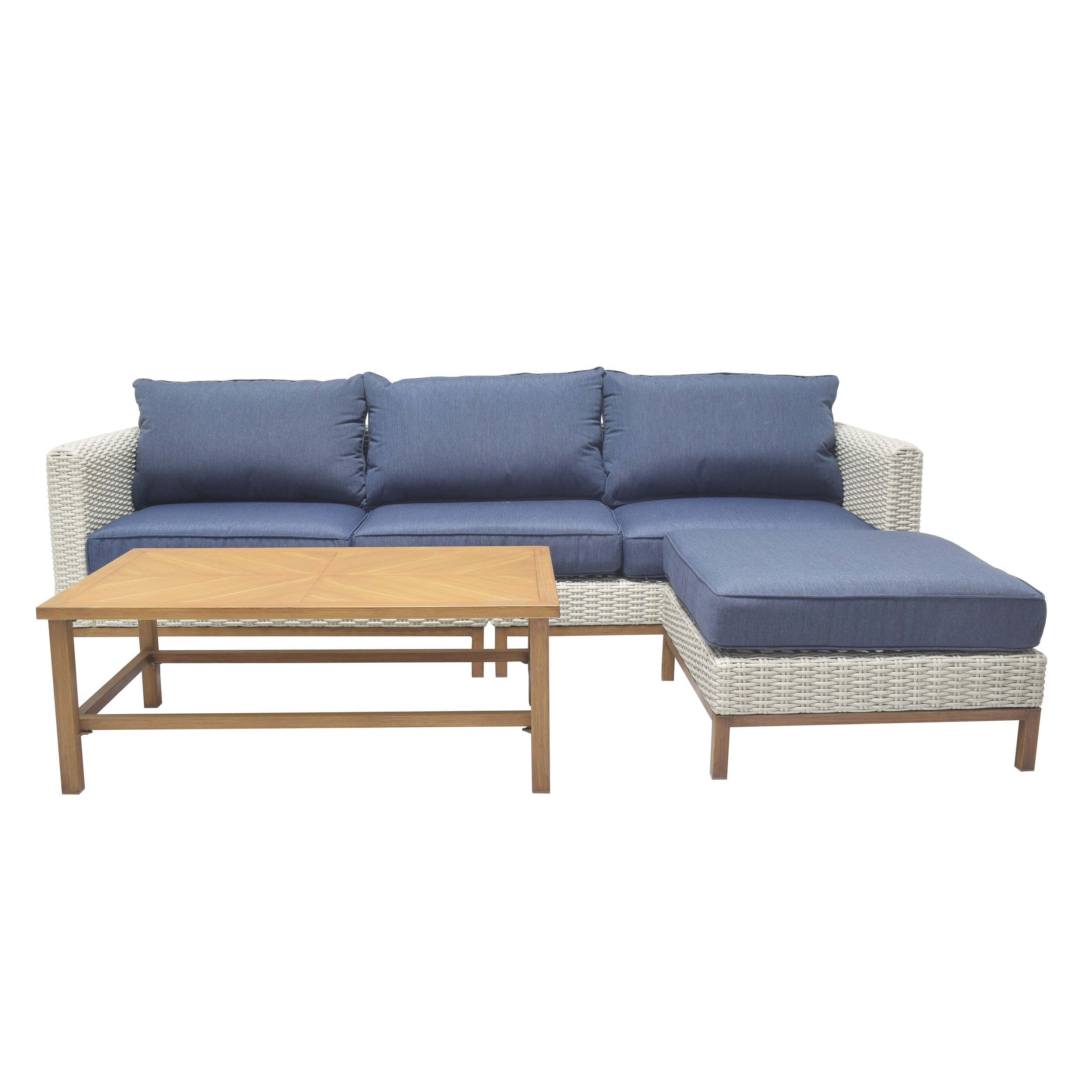 Veda Springs 4-Piece Woven Patio Conversation Set with Blue Cushions | - Origin 21 LG-21169-4PCB