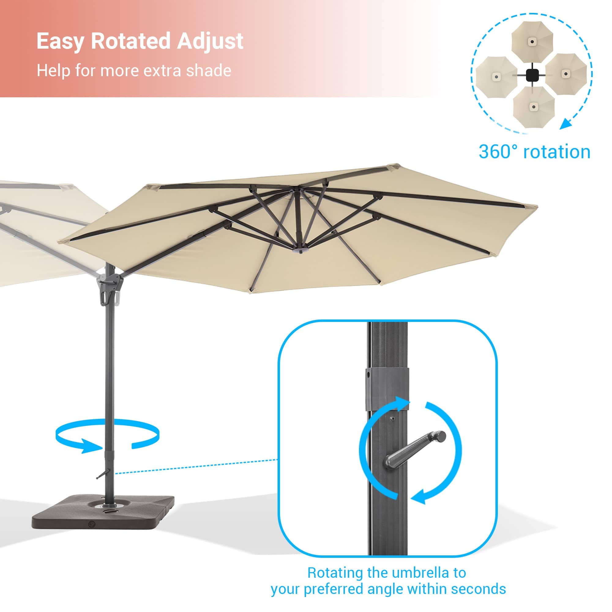 Aok Garden 11FT Cantilever Umbrella with Weighted Base Solution Dyed ...