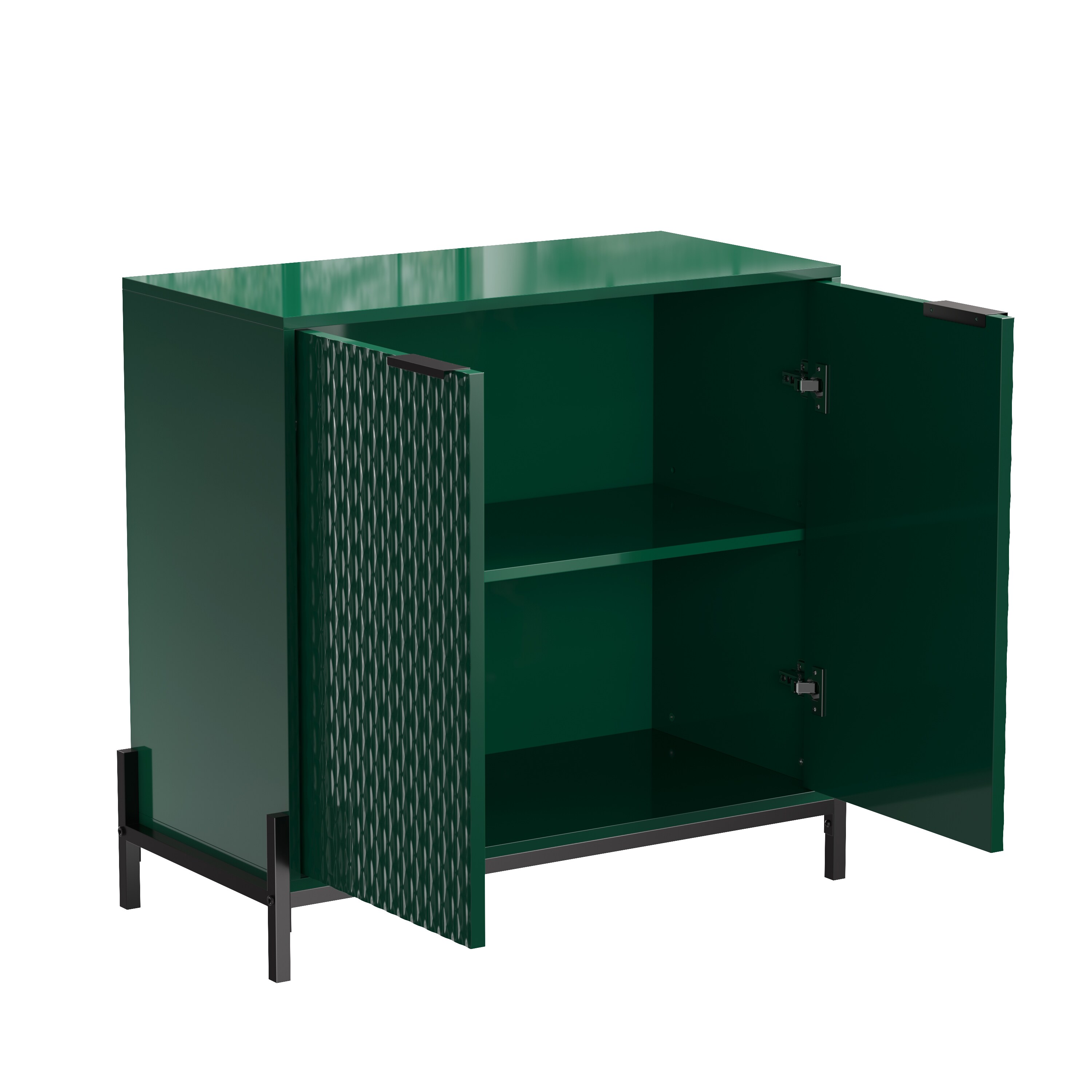 Green Glossy MDF Freestanding Accent Cabinet with Adjustable Shelving