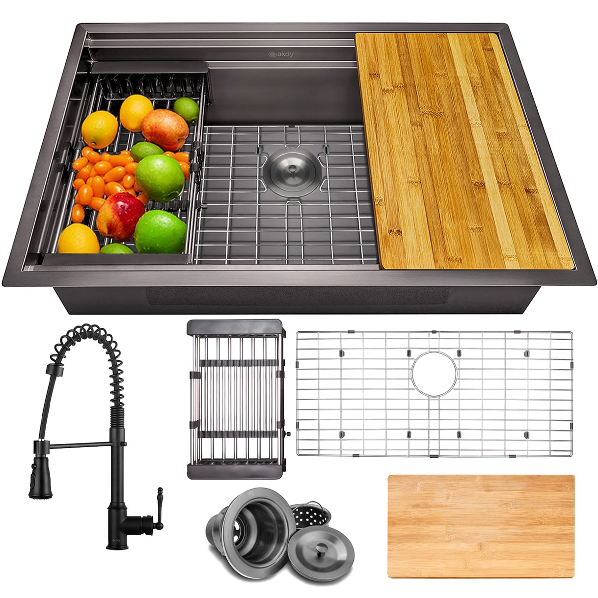 AKDY KS0502-KF12 Undermount 32-in x 18-in Stainless steel Single bowl Workstation Kitchen Sink All-in-One Kit