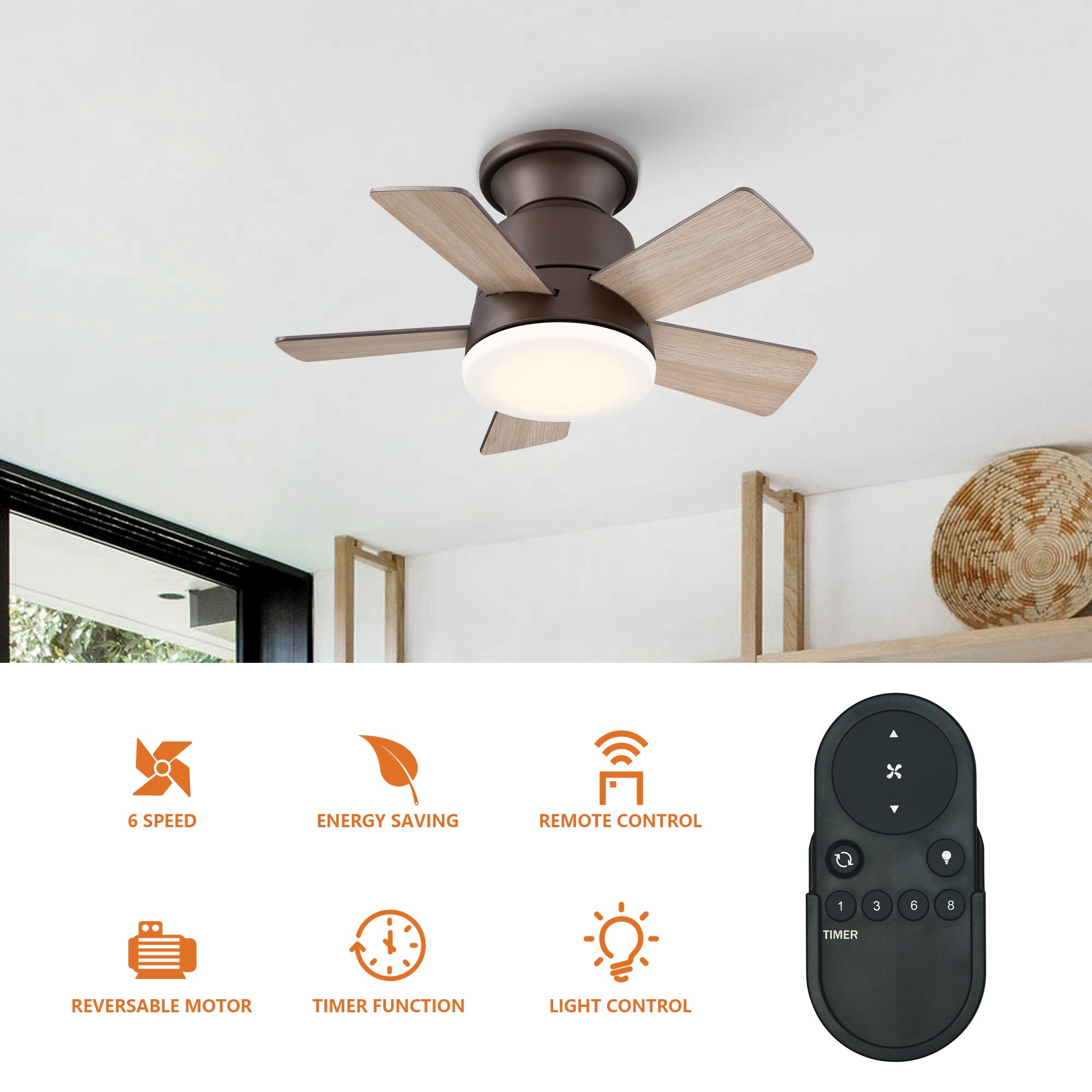Parrot Uncle Low Profile 24in Bronze with Oak/Pine Blades Integrated
