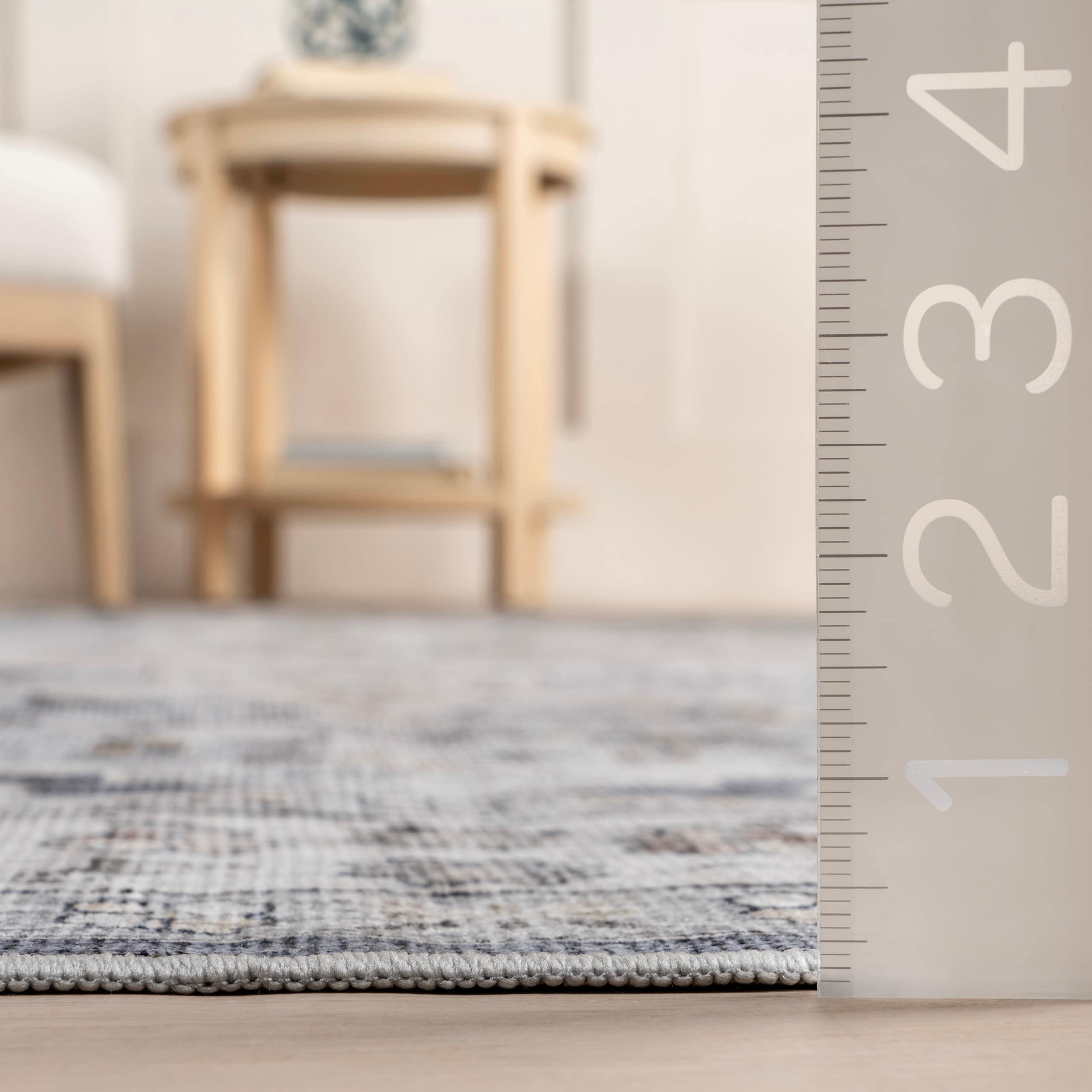 Casey Blue and Gray Synthetic Round Oriental Area Rug, 9' x 12'