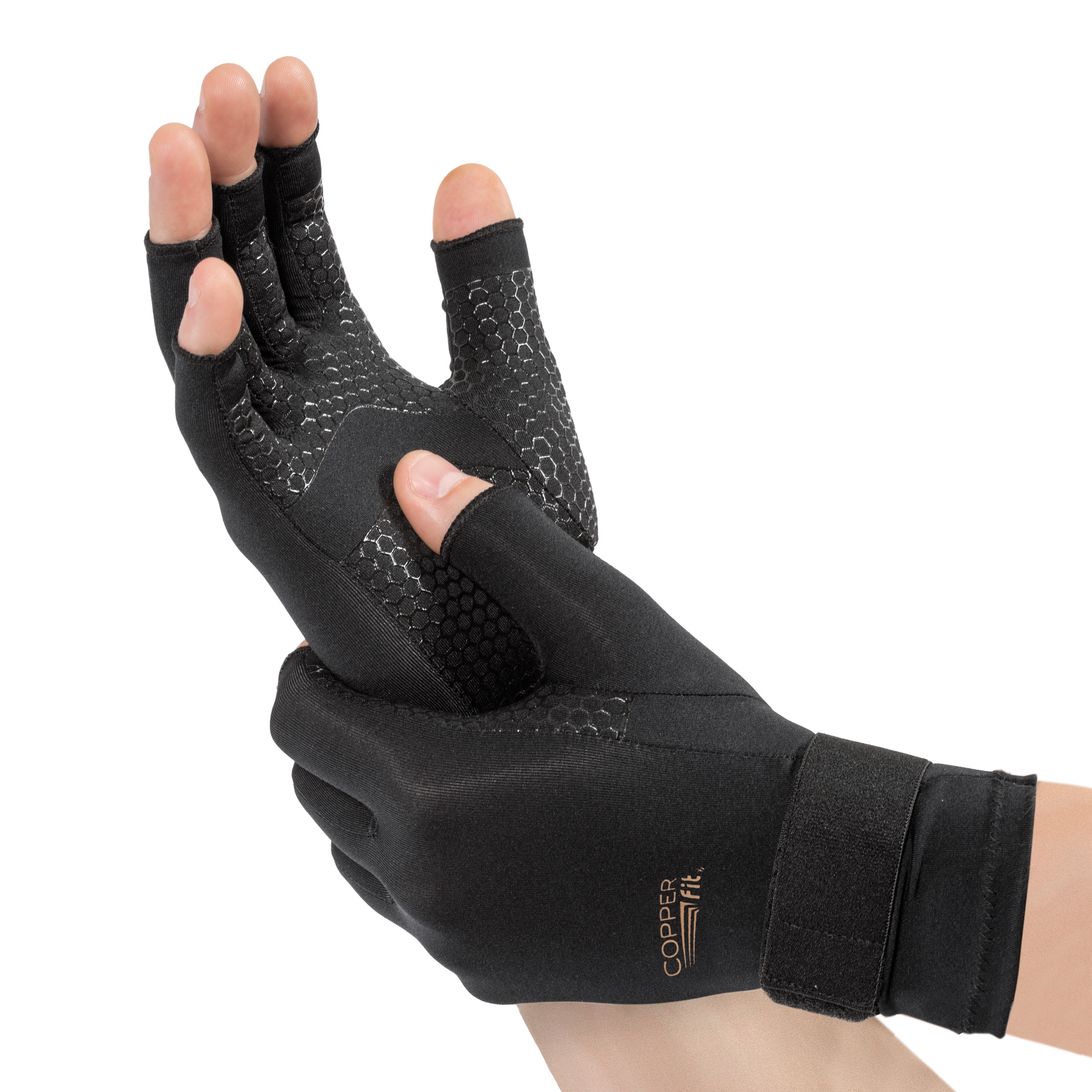 Copper Fit Copper Infused Wrist Support Gloves, Black, Open Finger