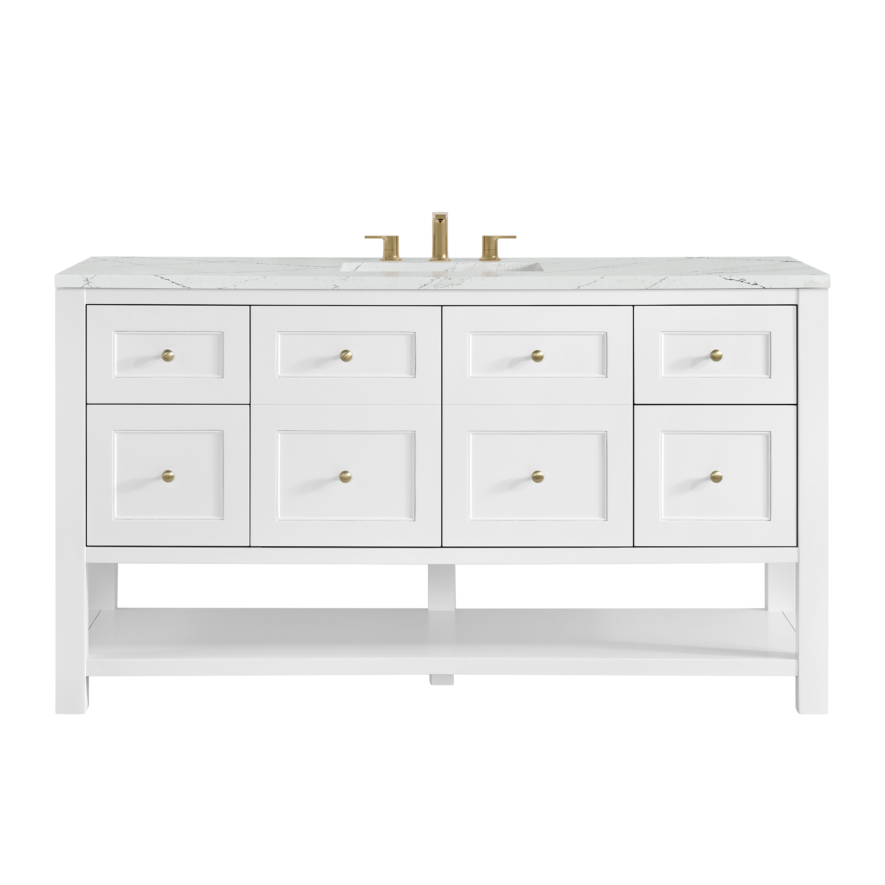 James Martin Vanities 330-V60S-BW-3ENC Breckenridge 60-in Bright White Undermount Single Sink Bathroom Vanity with Ethereal Noctis Quartz Top
