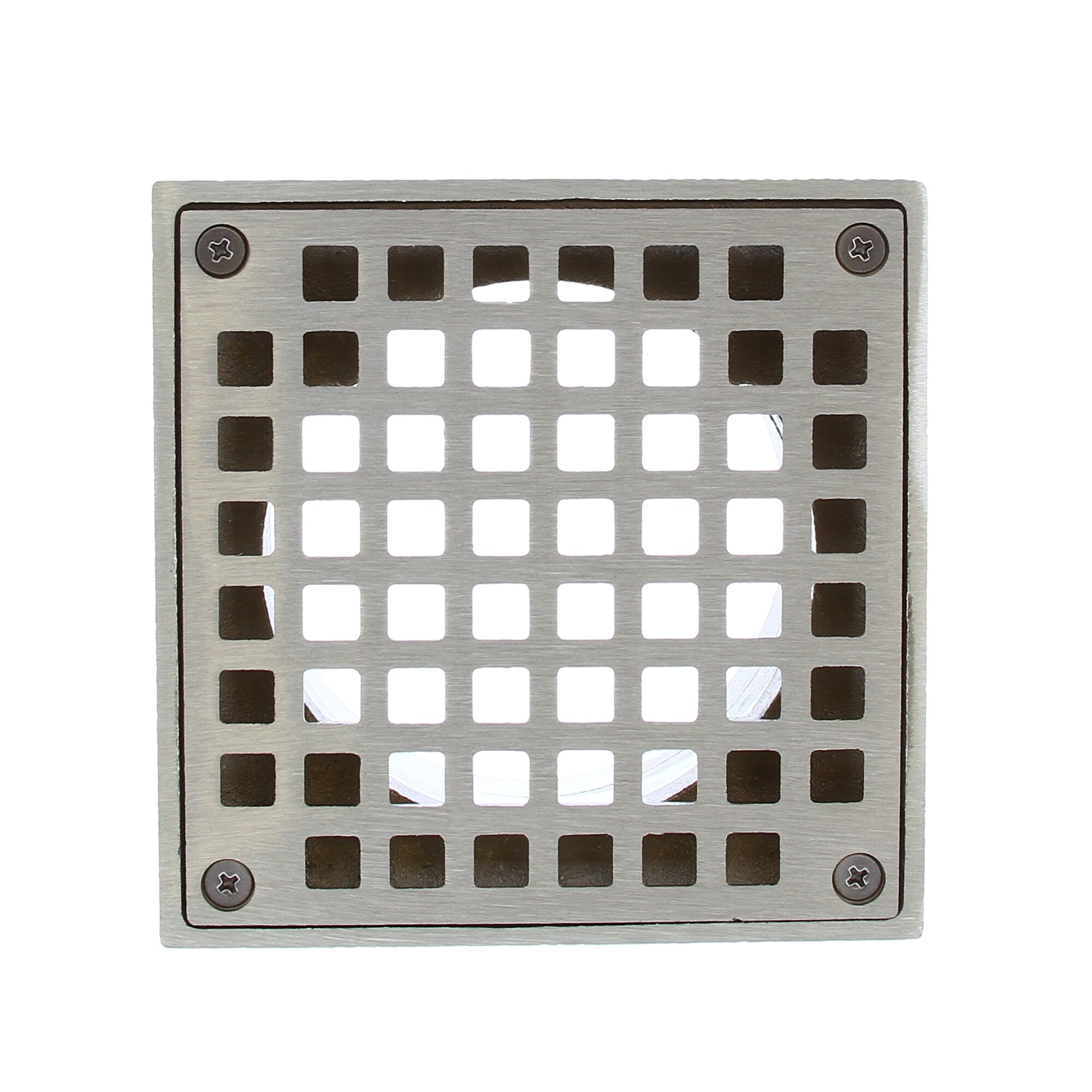 Jones Stephens | Plumbest Brushed Nickel Square Shower Drain Cover, 4 1/4 inch - Floor & Decor