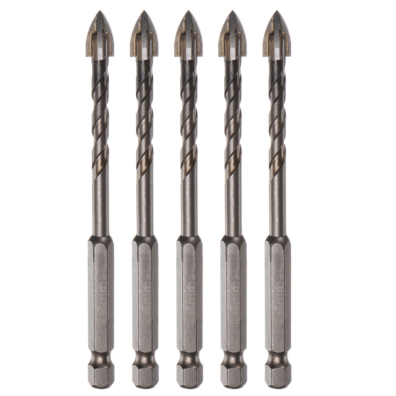 Unique Bargains 5pcs Titanium Coated Masonry Drill Bit 7mm Concrete Drill Bits Ceramic Tile Drill Bit with 1/4 Inch Hex Shank for Ceramic Tile Marble Mirror Glass Concrete Brick Plastic Wood #S26030300UX2128