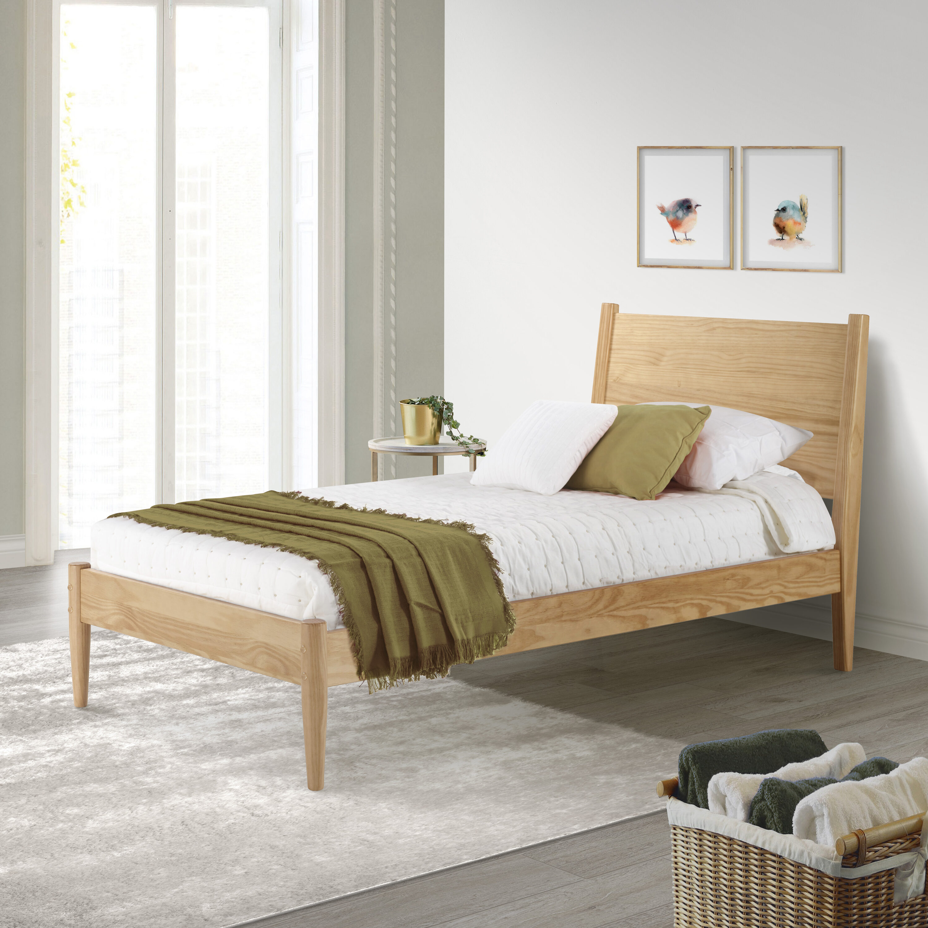 Scandinavian Oak King Platform Bed with Pine Wood Frame