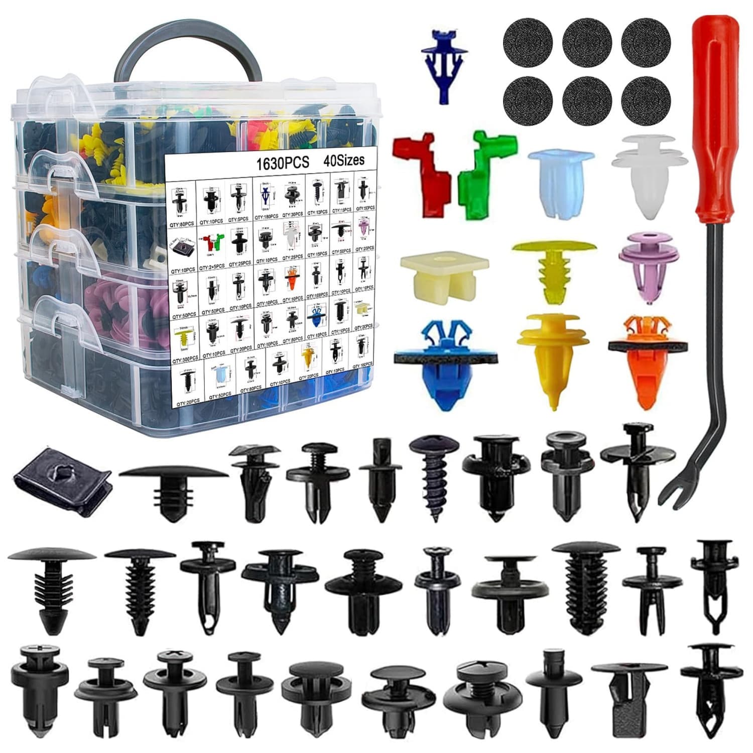 OGETFUUR 1931Pcs Bumper Clips Auto Fasteners Kit 40 Sizes 5-15mm Push Pin Retainers with Anti-Lock Design for Door Panel Fender Trim Domestic Import Vehicles