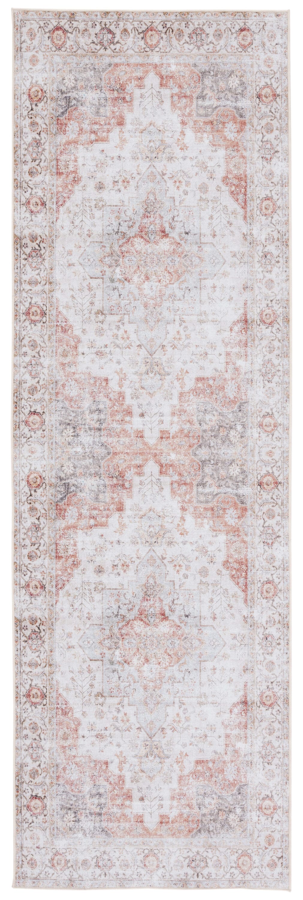 Tucson Light Grey and Rust Washable Runner Rug