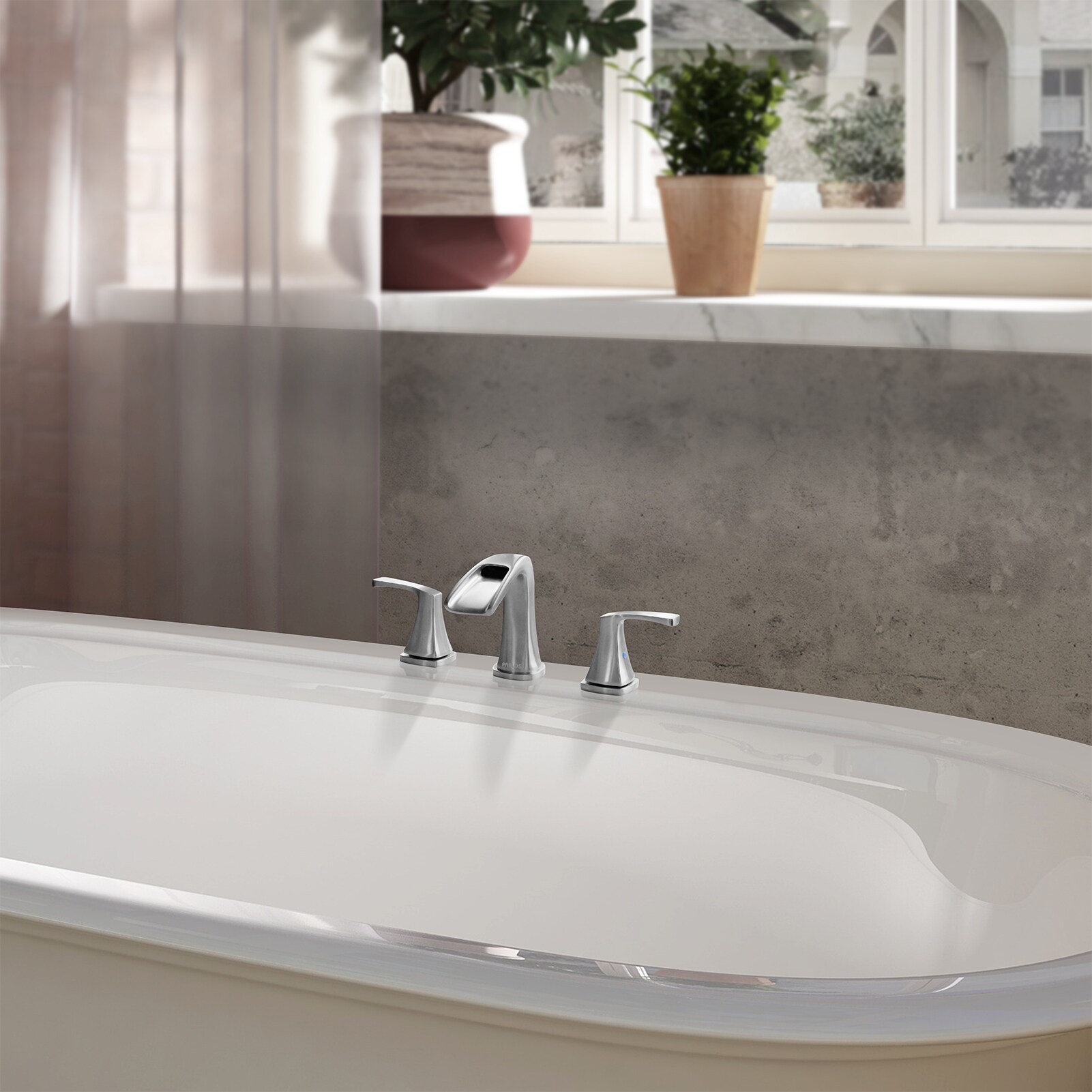 Doris Brushed Nickel 2-Handle Waterfall Roman Tub Faucet