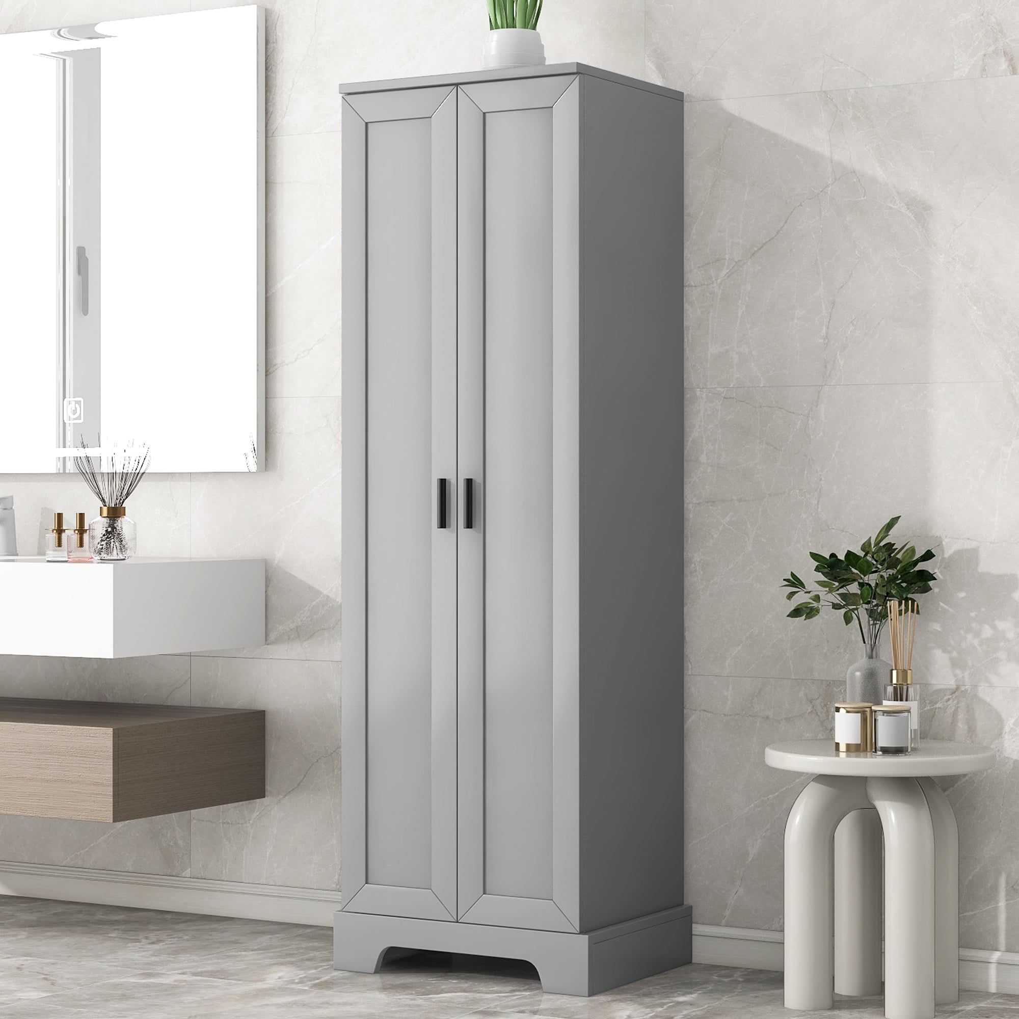 LOVMOR Storage Cabinet with Two Doors for Bathroom Office Adjustable Shelf  MDF Board Grey in the Medicine Cabinets department at Lowes.com, image size:2000x2000