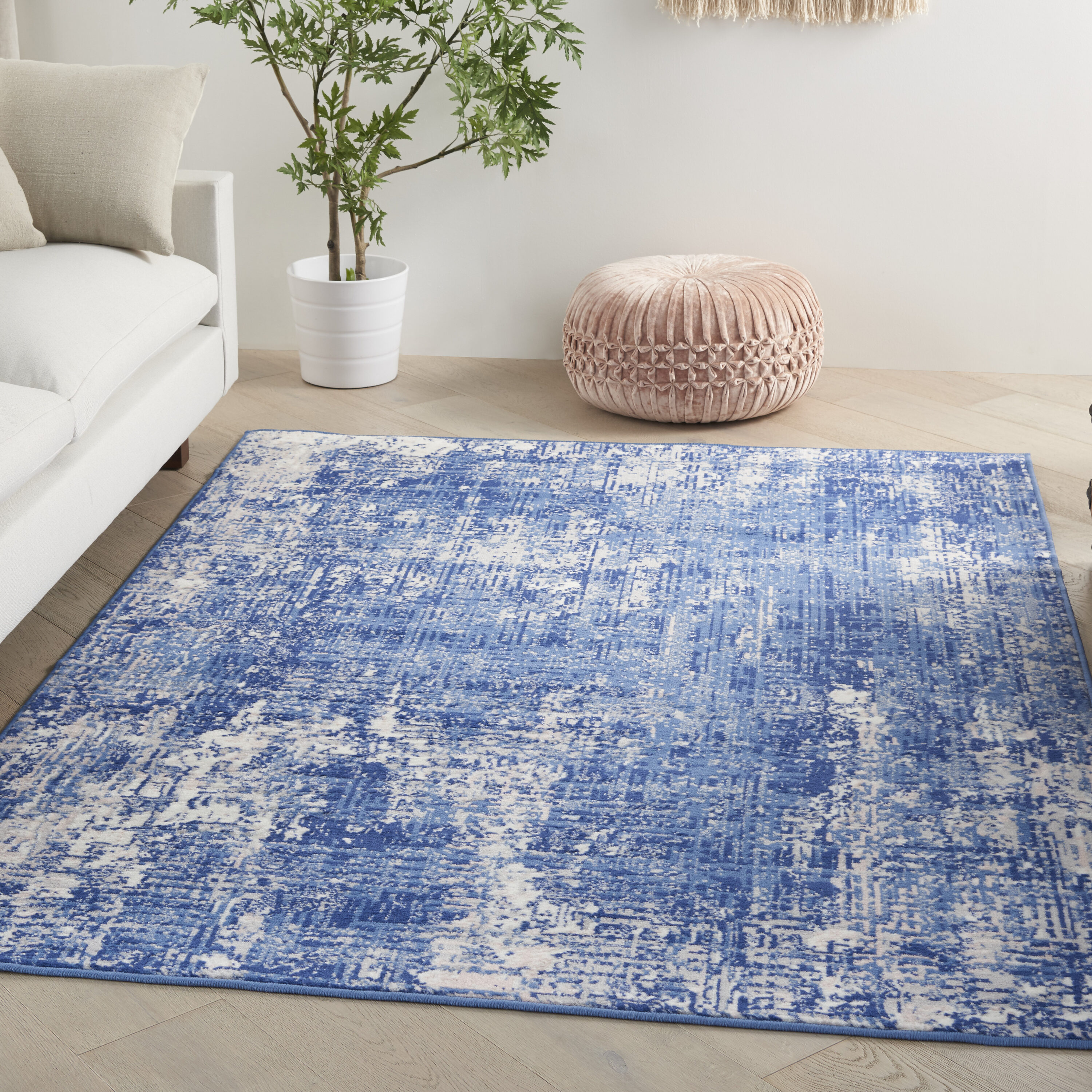 Nourison 99446832832 Whimsicle 4 x 6 (ft) Loomed Blue Ivory Rectangular Indoor Distressed/Overdyed Area rug