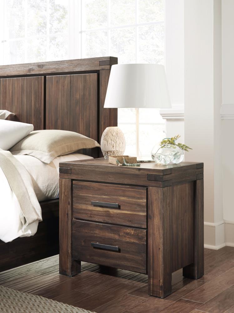 Modus Furniture Meadow Brick Brown Acacia Nightstand in the Nightstands