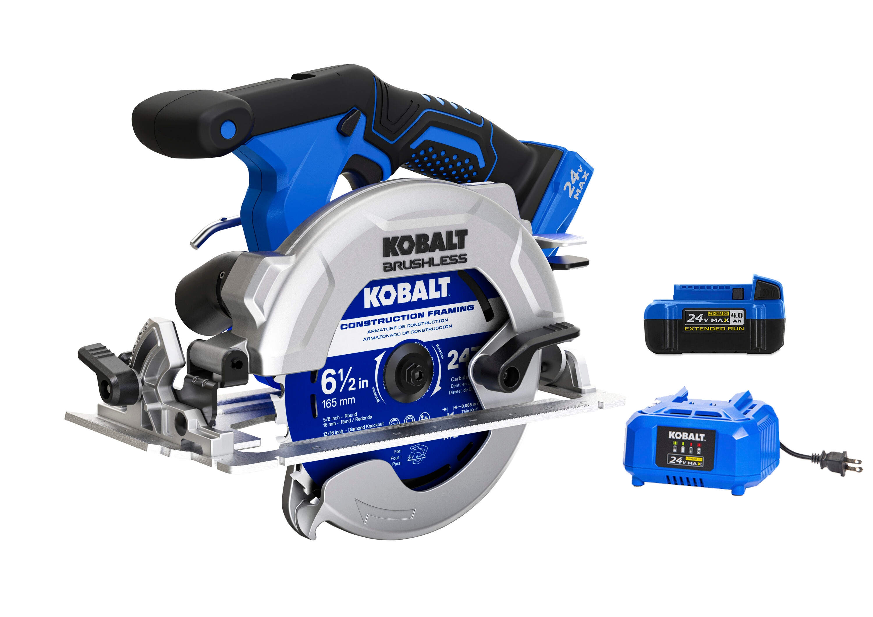 Kobalt 24 volt 4 Amp 6 1 2 in Brushless Cordless Circular Saw Kit Battery Charger Included