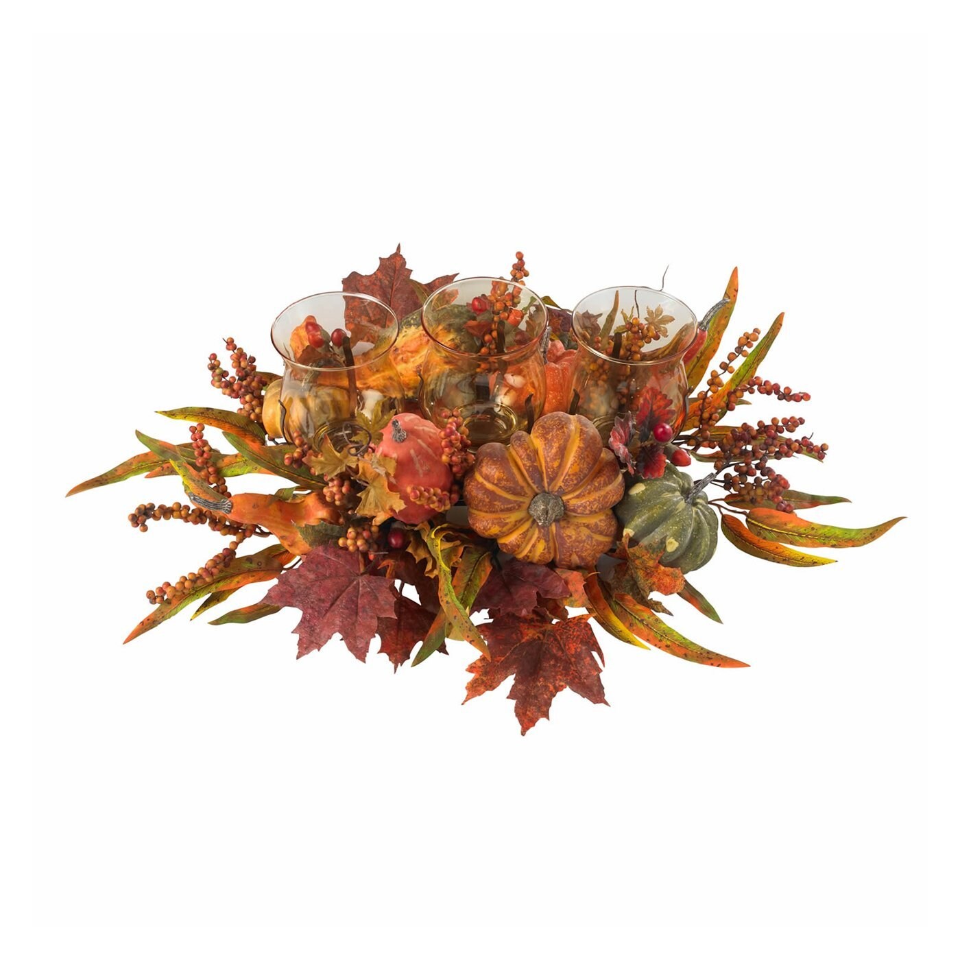 Harvest Triple Glass Candelabrum with Autumn Fruits and Foliage