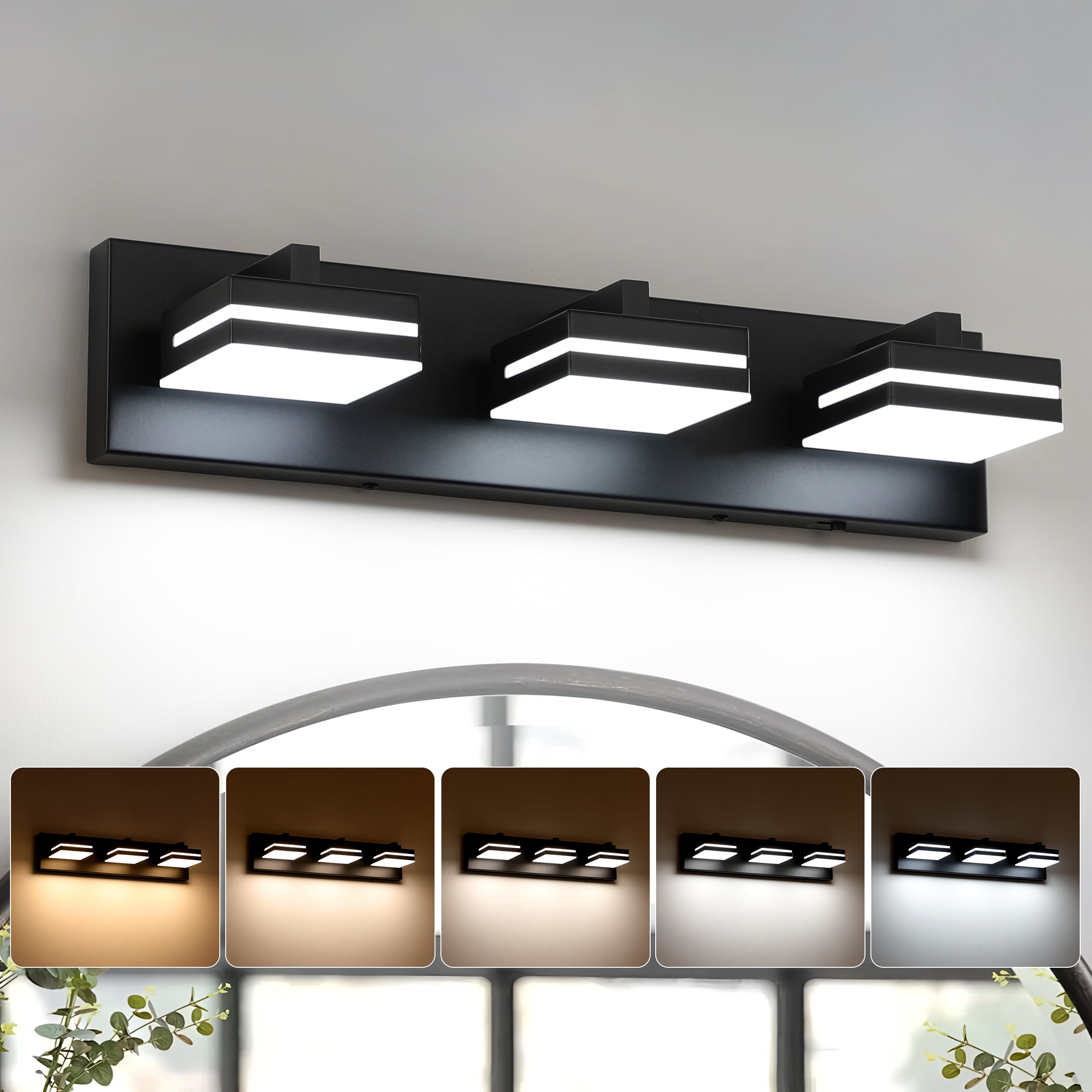 JOOSENLUX 19.7-in 3 Light Matte Black Integrated LED with 5-CCT Switch Modern/Contemporary Bathroom Vanity light