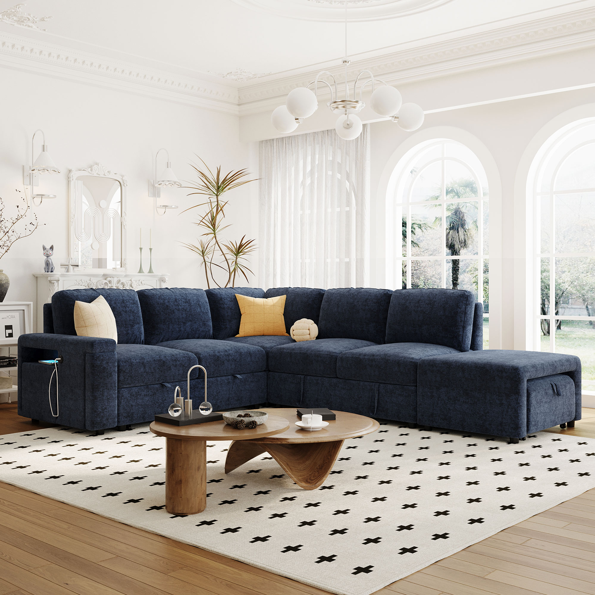 JIMSMAISON JMUSSO54BL 90.6-in Modern Blue Sofa