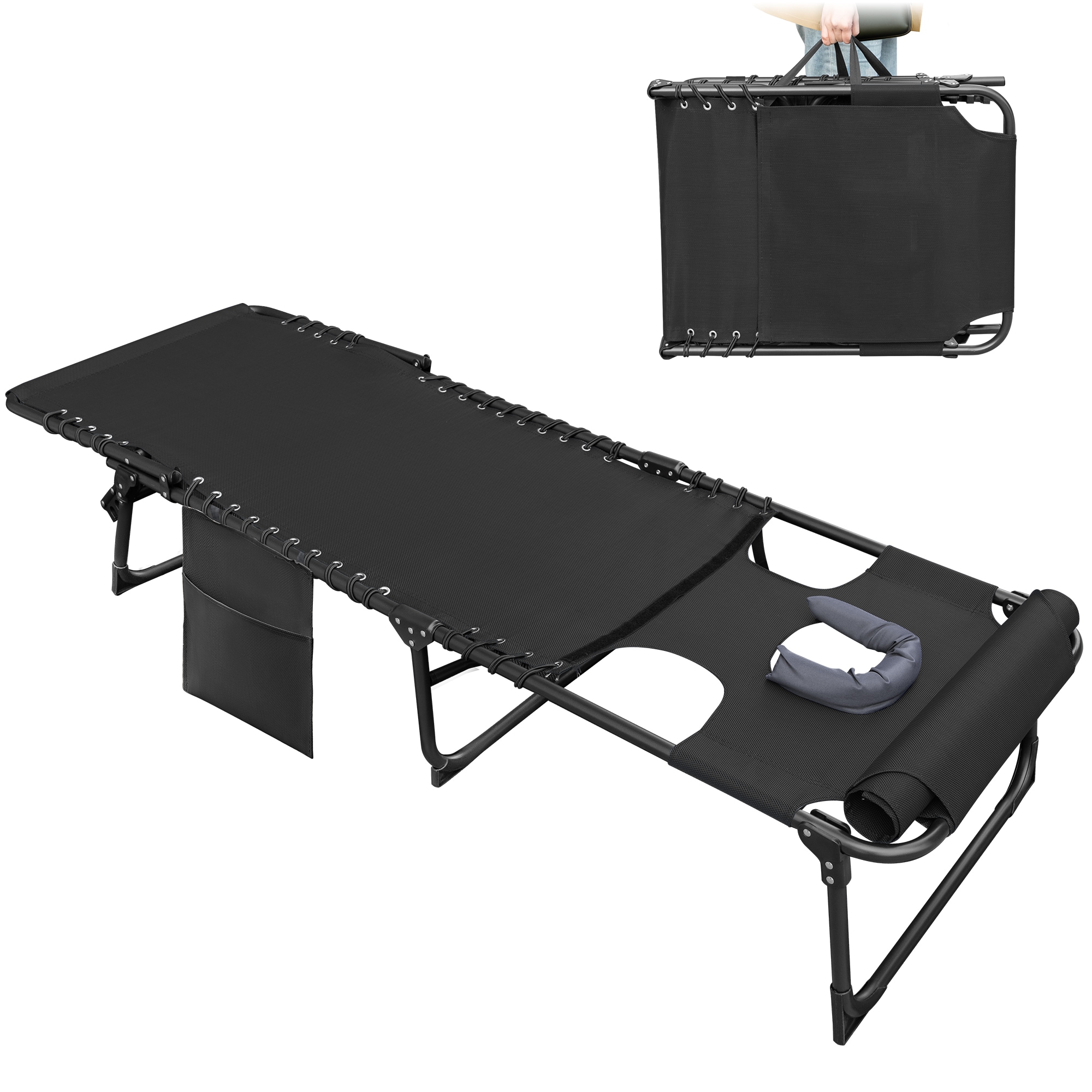 Vineego LS-LCSL23-0341-BK 0341 Black Steel Frame Stationary Chaise Lounge Chair with Black Mesh Seat