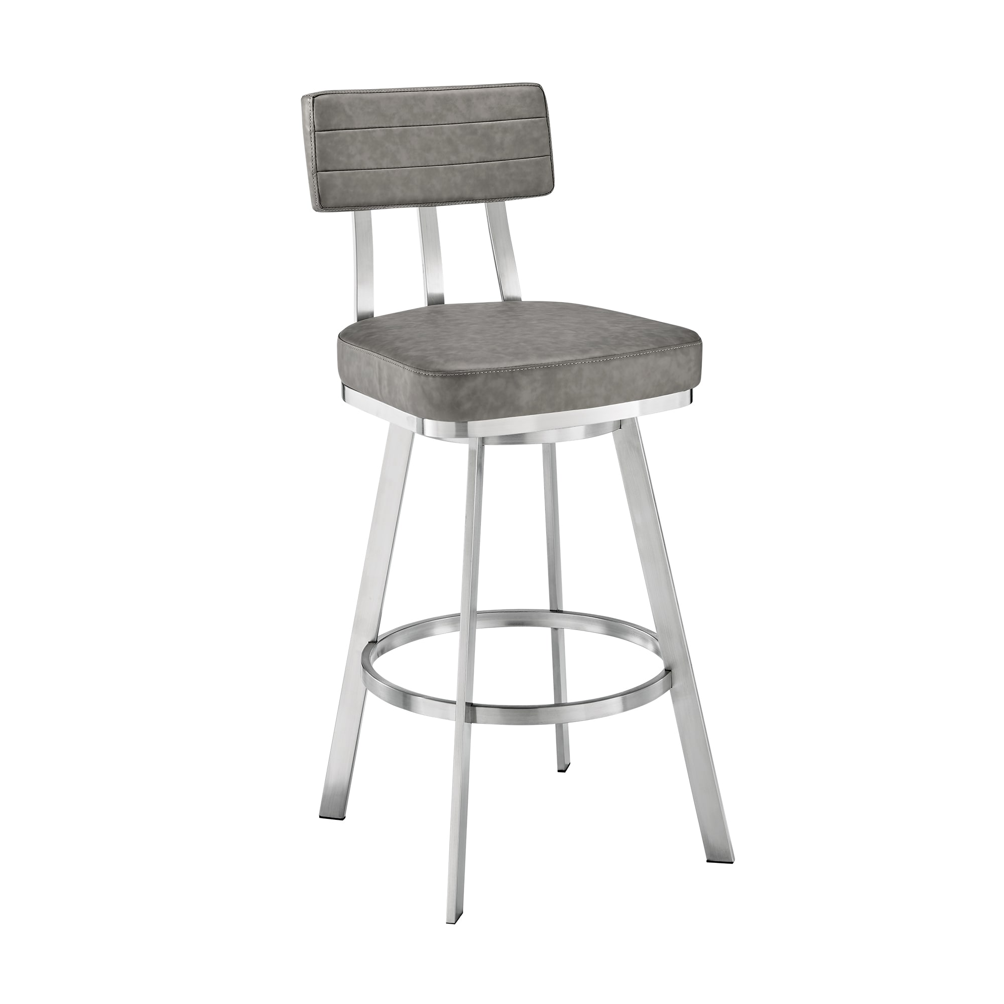 Armen Living 840254335295 Brushed Stainless Steel 30.0-in H Bar height Bucket seat Upholstered Swivel Metal Bar Stool and Back