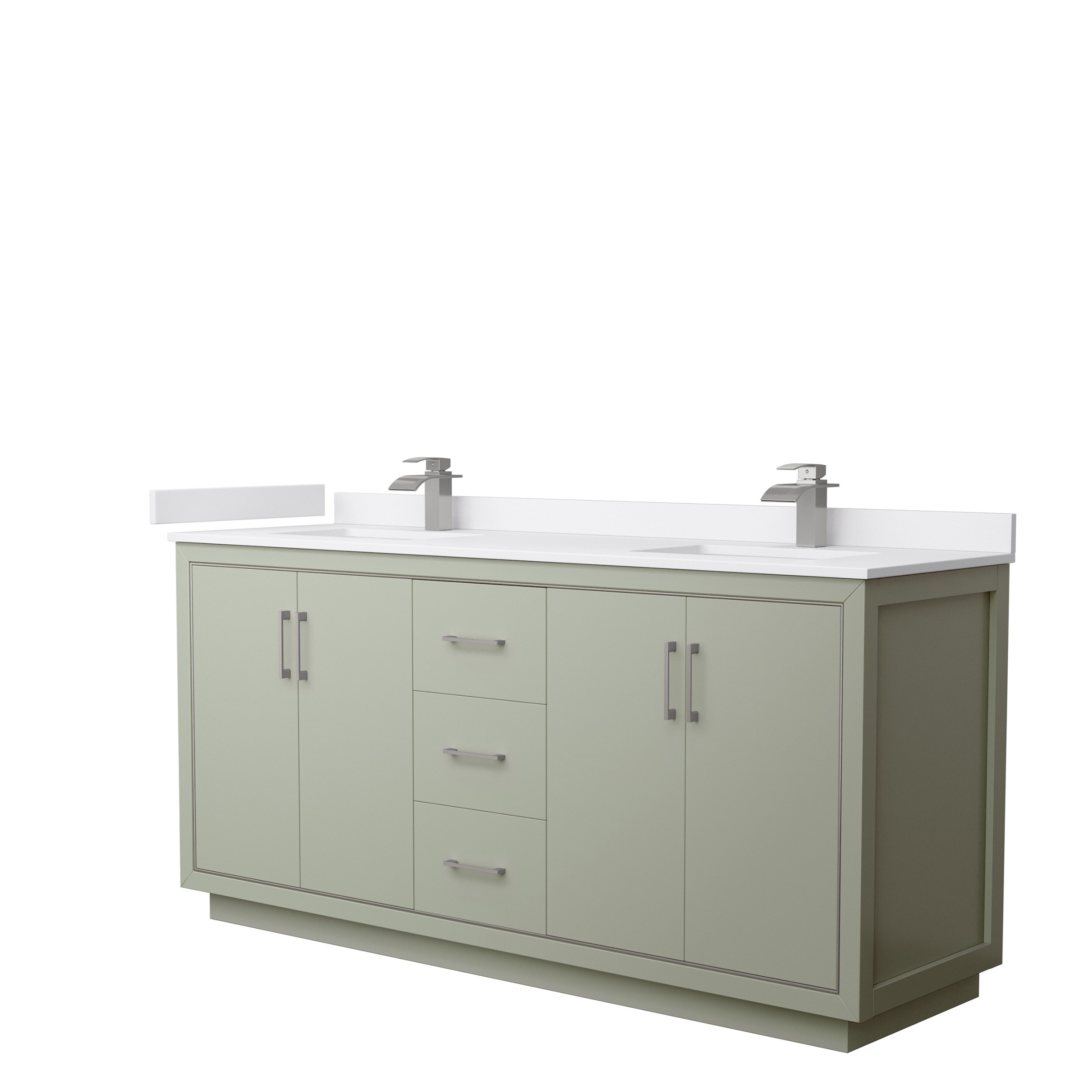 Wyndham Collection WCF111172DLGWCUNSMXX Icon 72-in Light Green with Brushed Nickel Trim Undermount Double Sink Bathroom Vanity with White Cultured Marble Top