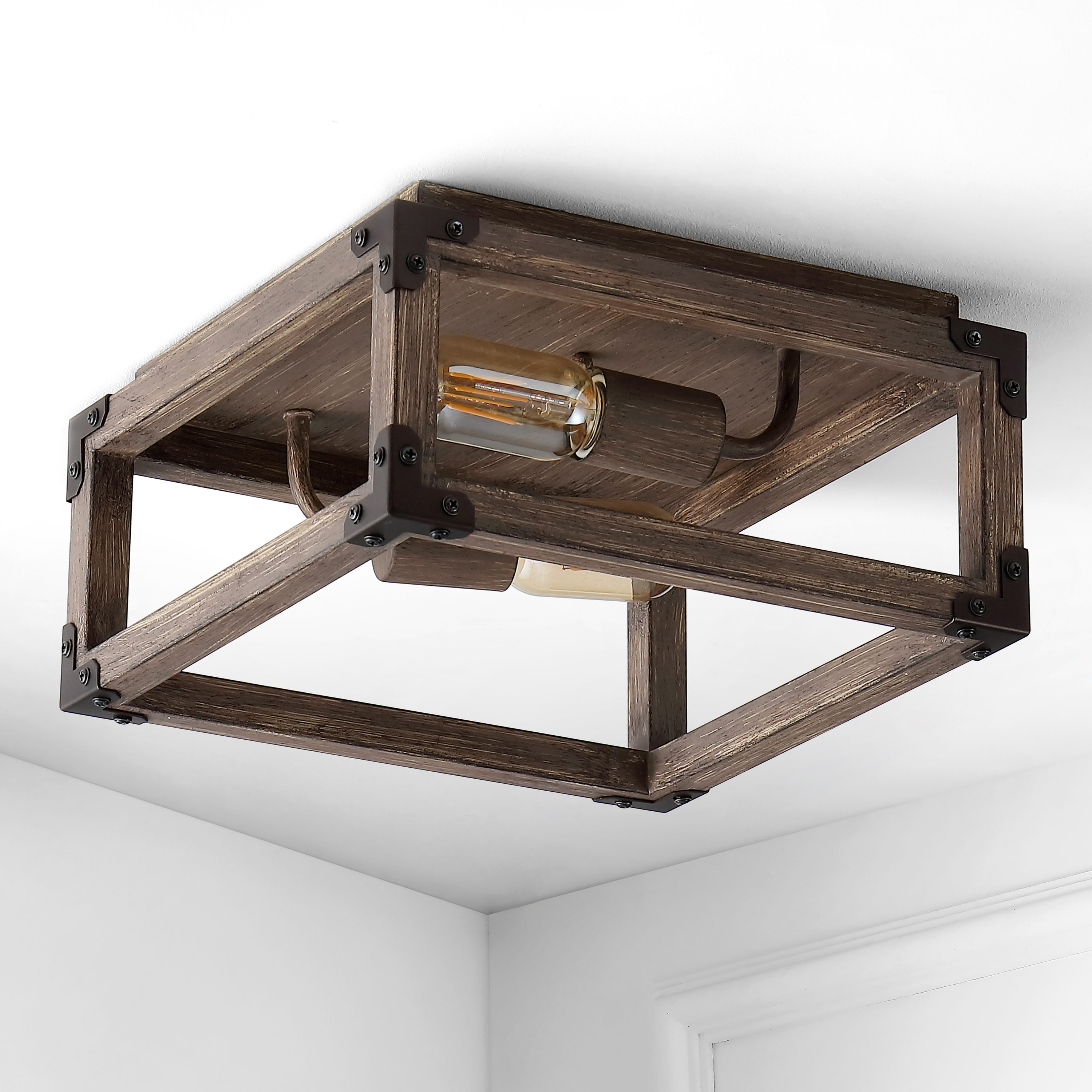 Farmhouse 11.5" Brown Iron LED Flush Mount Ceiling Light