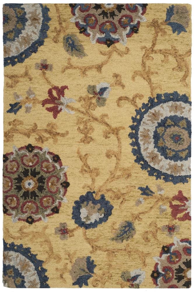 Safavieh BLM401B-4 Blossom Strasburg 4 x 6 (ft) Tufted Wool Gold/Multi Rectangular Indoor Floral/Botanical Area rug
