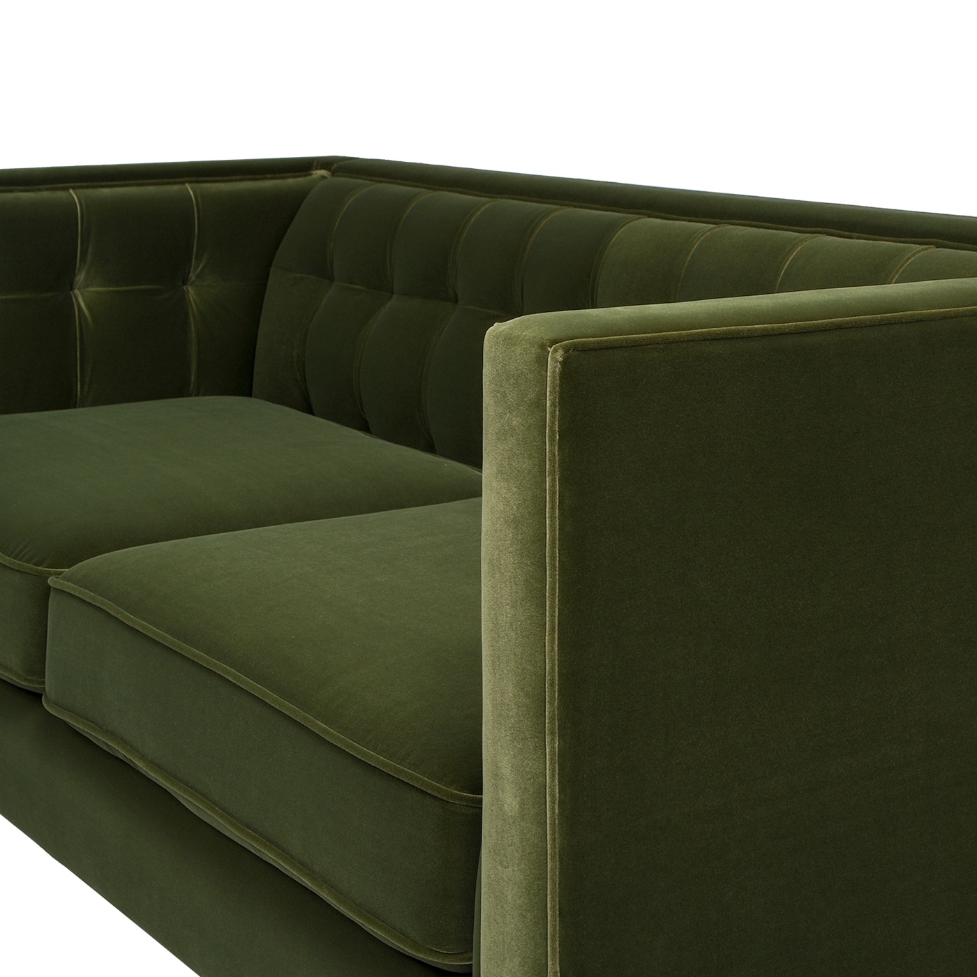 James 74" Olive Green Velvet Tuxedo Sofa with Wood Legs