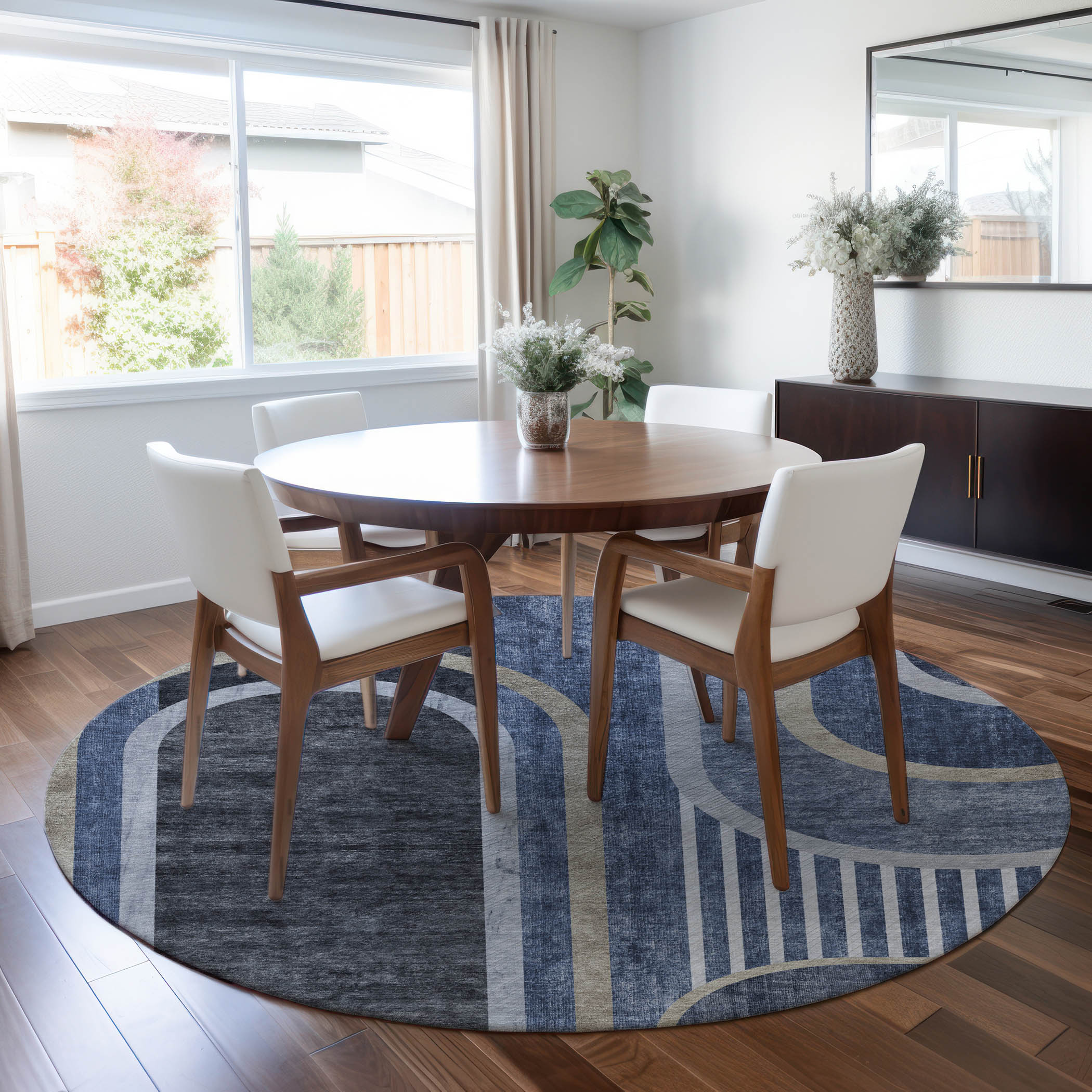Addison Rugs ACN532NA8RO Chantille 8 x 8 (ft) Polyester Navy Round Indoor/Outdoor Stripe Mid-Century Modern Machine washable Area rug