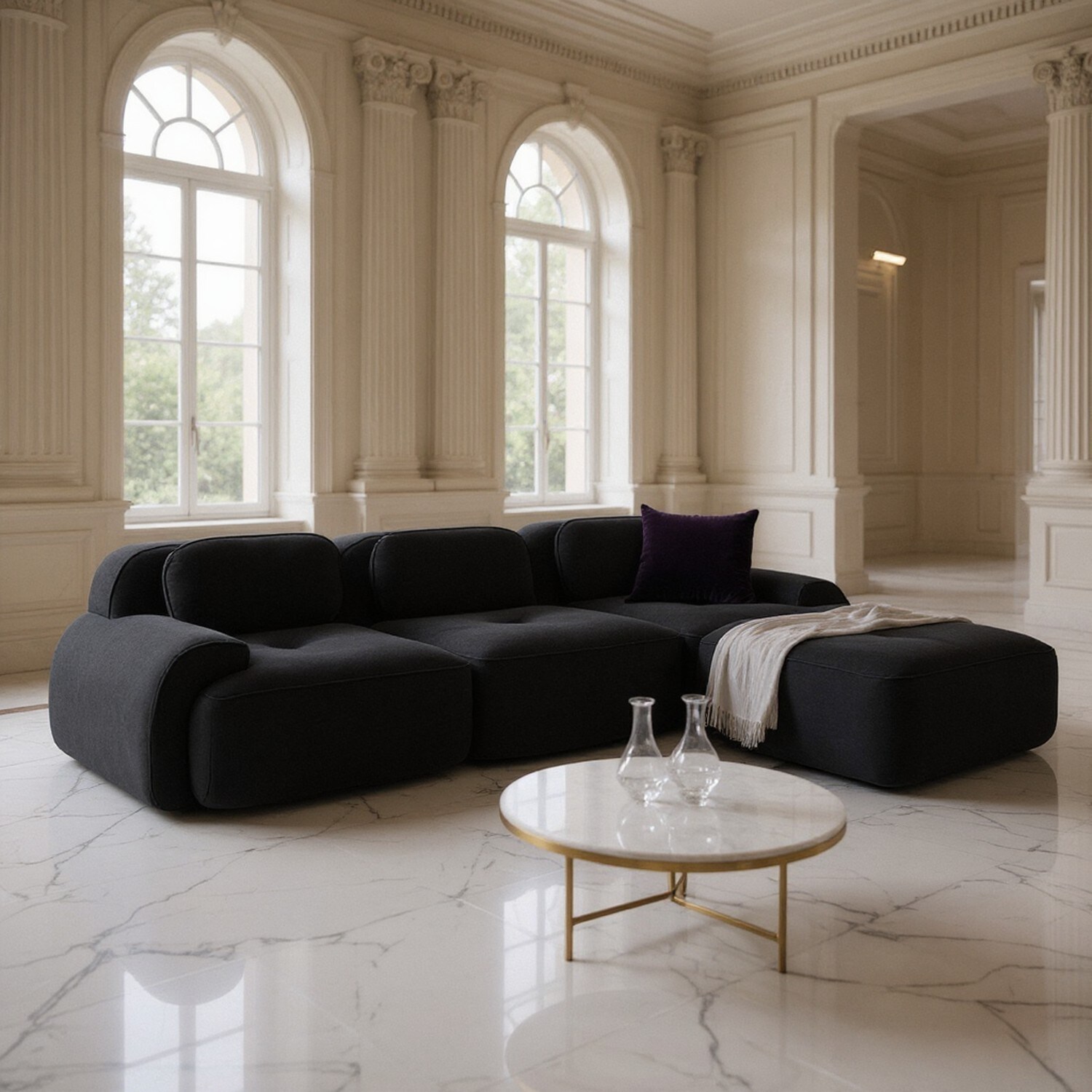 Homy Casa SMZO Onyx Black 117 in W Velvet Sectional Sofa with Modular ...