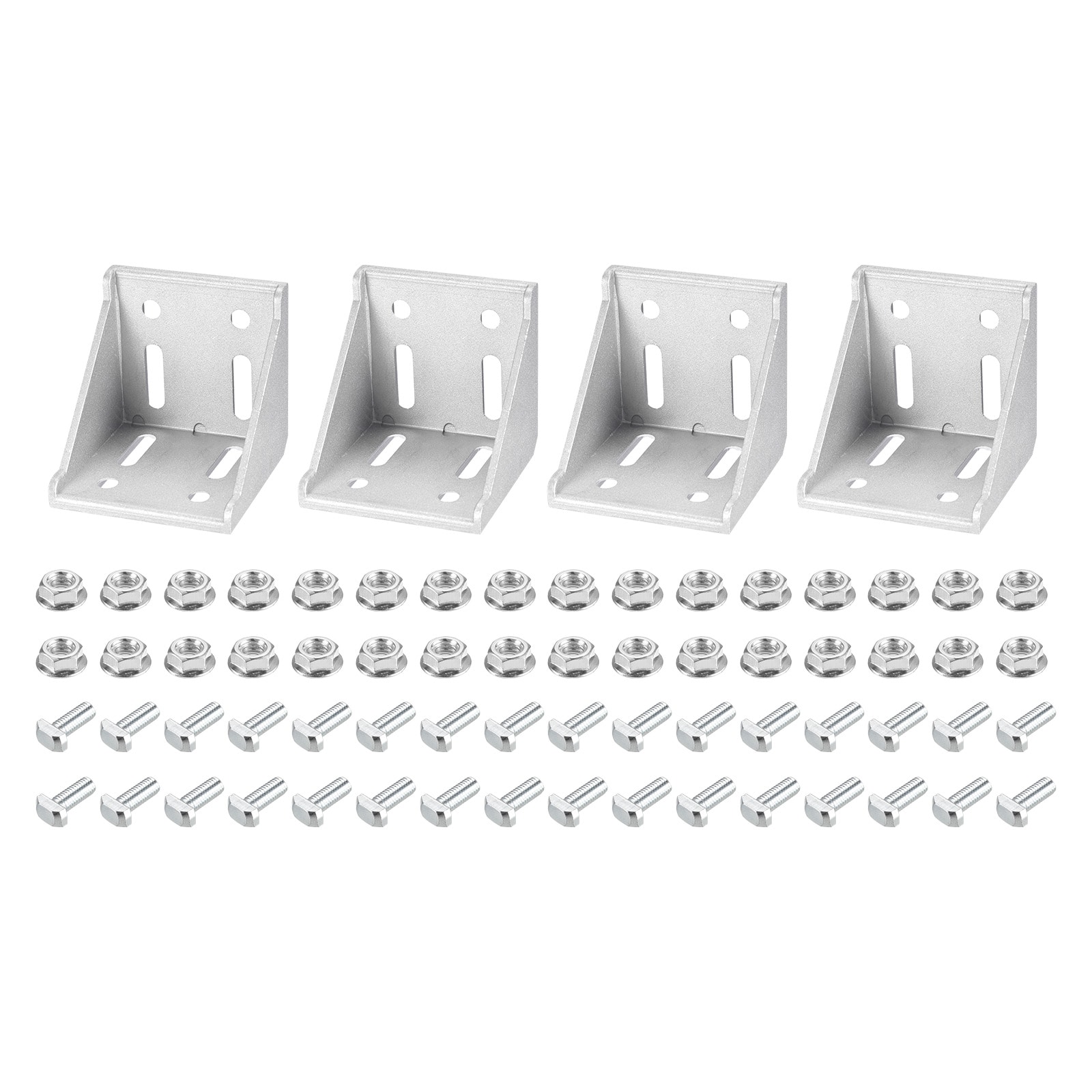 Unique Bargains 4 Sets Inside Corner Bracket Gusset Kits 78x78x79mm 8080 Angle Connector for European 8080 Series Aluminum Profile (Silver/ 32 x Hex Flange Nuts and T-slot Screws) #S25072801UX0671