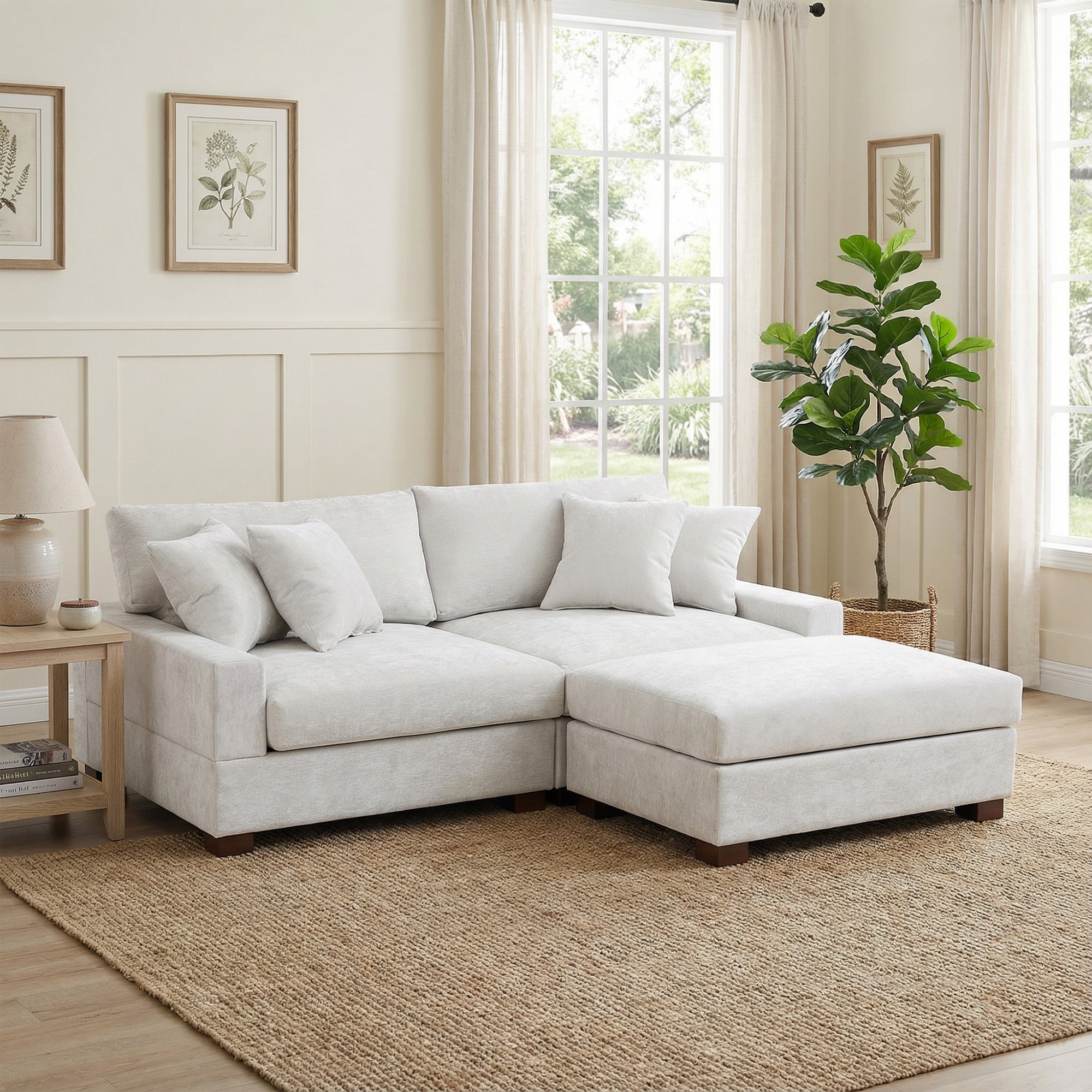 Dreamsidea Sectional Modular Sofa 82-Inch 3-Seater 3-Piece with 2 Corners and 1 Ottoman Chenille with Slipcover