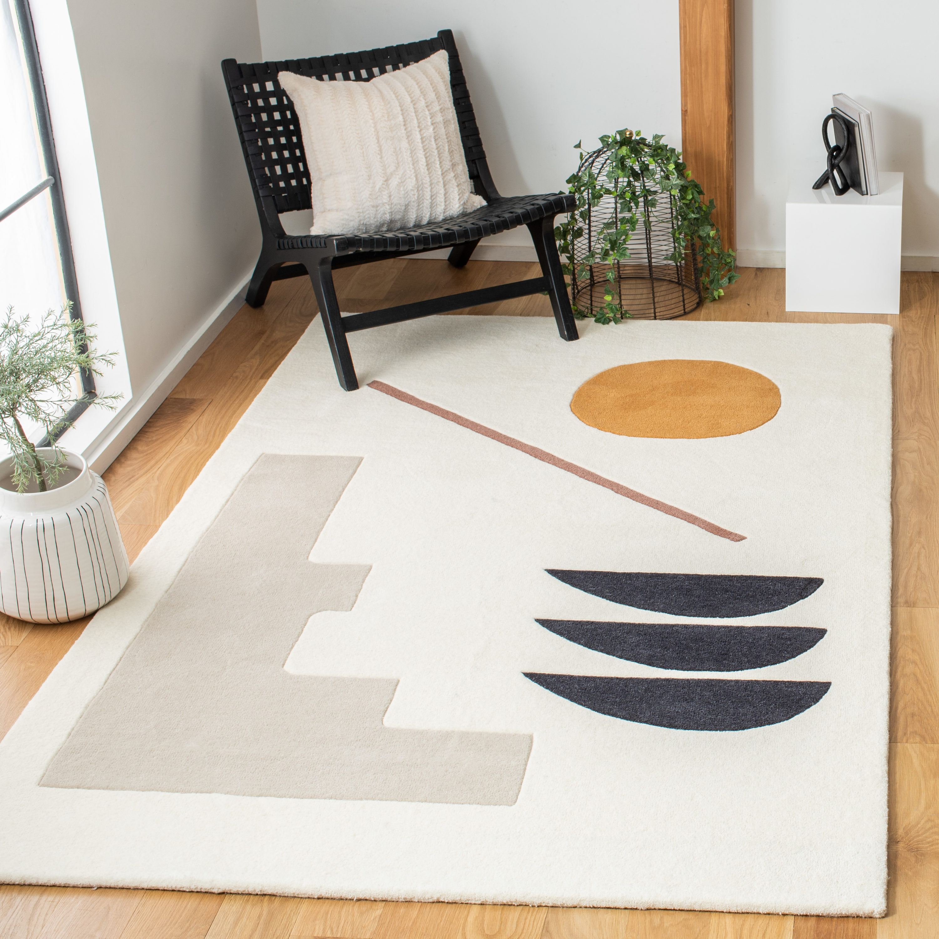 Ivory and Brown Wool Handmade Tufted 3'x5' Area Rug