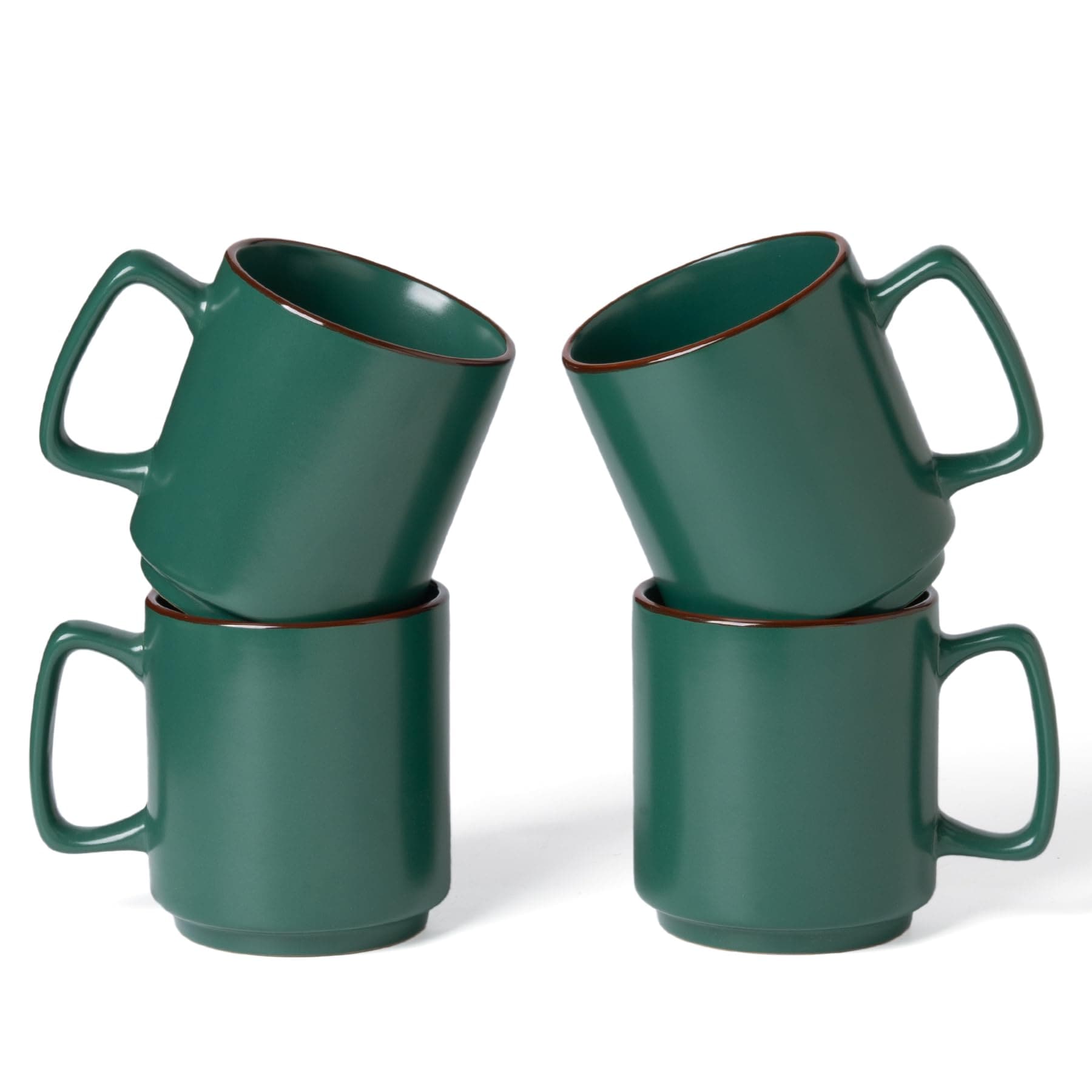 Aoibox  Nebula 14 oz Dark Green Ceramic Coffee Mugs with Comfortable Handles and Stackable Base Set of 4