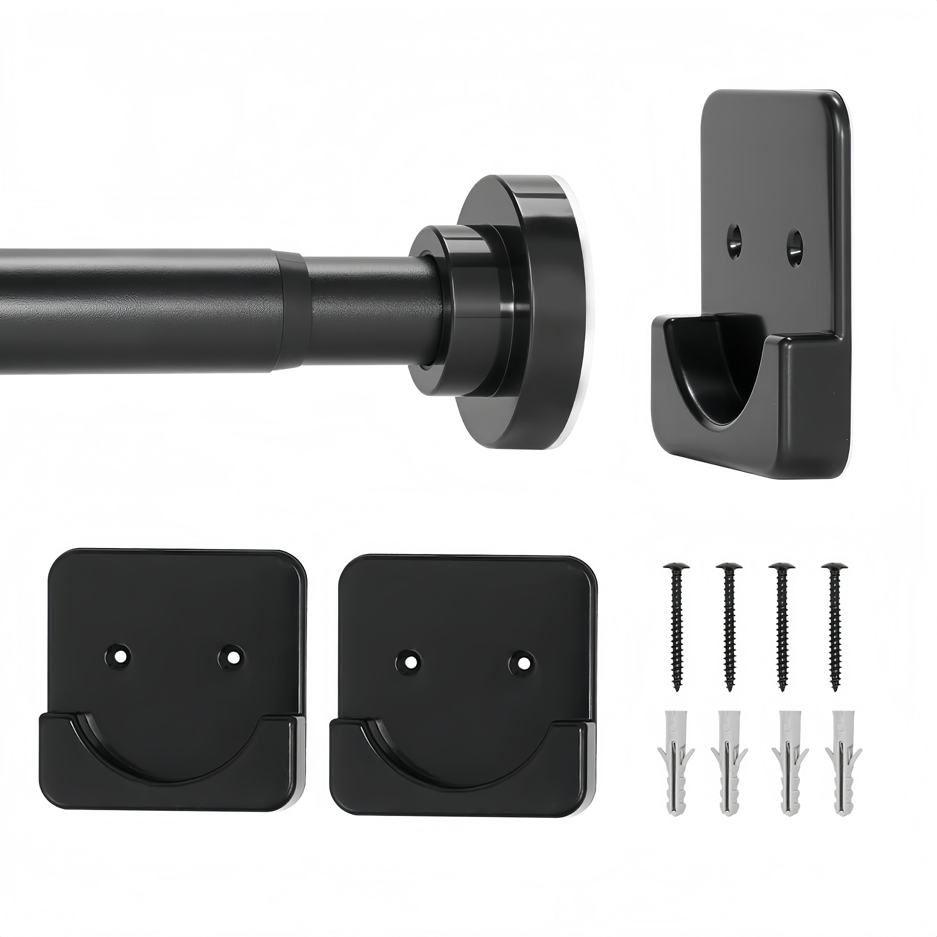 Numhew 28-76in L 1in Dia Adjustable Spring Tension Black Shower Curtain Rod