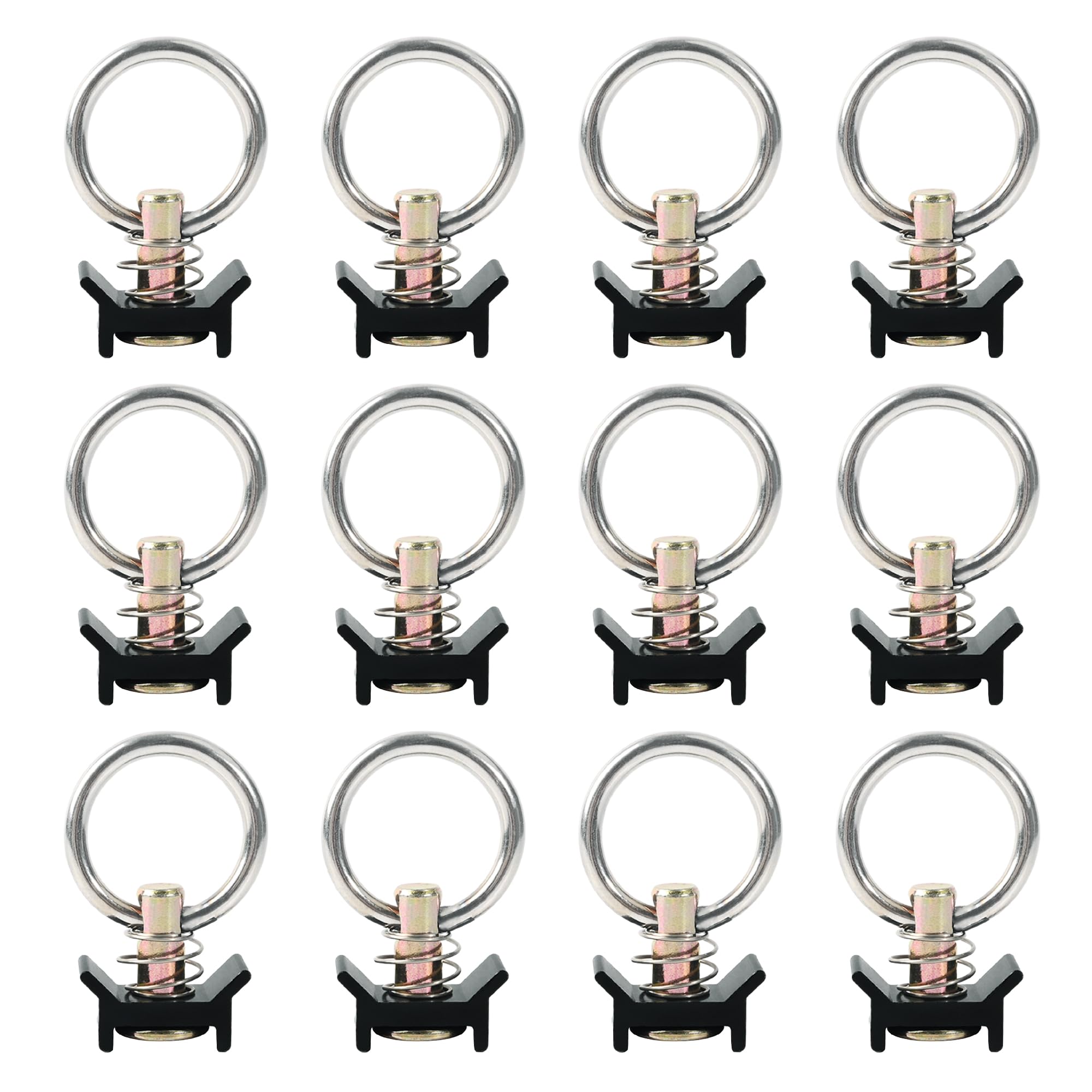 Etokfoks  12 Pack Stainless Steel L Track Single Stud Fitting O Ring Tie Down Accessories for Cargo Securement