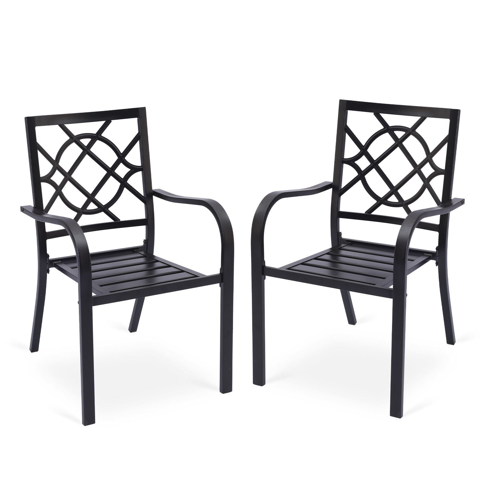 Aoodor - Set of 2 Stackable Black Metal Frame Stationary Dining Chair with Black Slat Seat