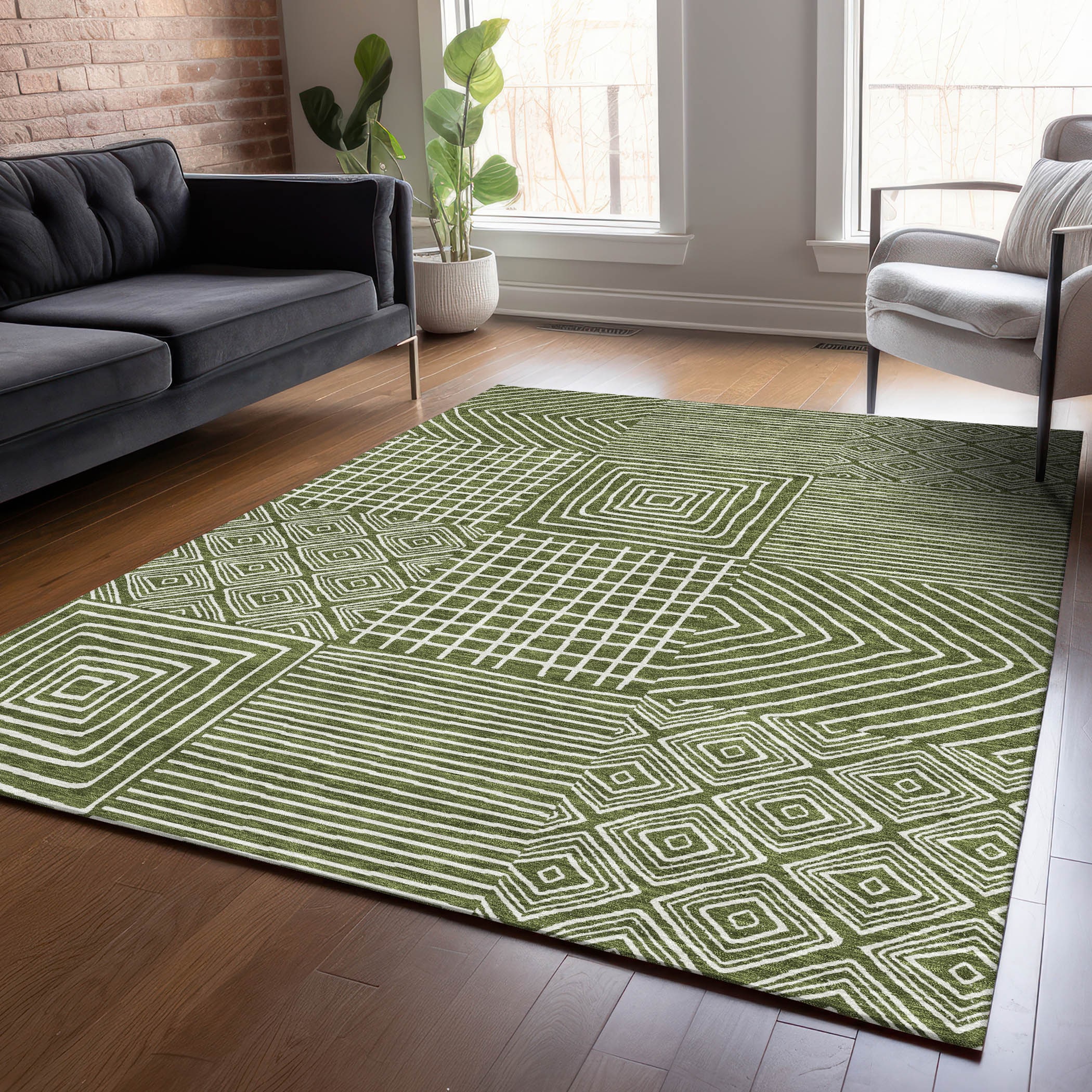 Addison Rugs ACN1044OL30X46 Chantille ACN1044OL 2 x 3 (ft) Polyester Olive Rectangular Indoor/Outdoor Geometric Machine washable Area rug
