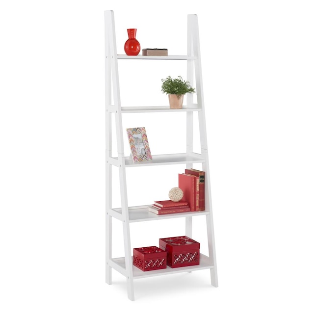 Linon Acadia White Wood 5 Shelf Ladder, Senoia A Frame Ladder Bookcase Designs Pdf