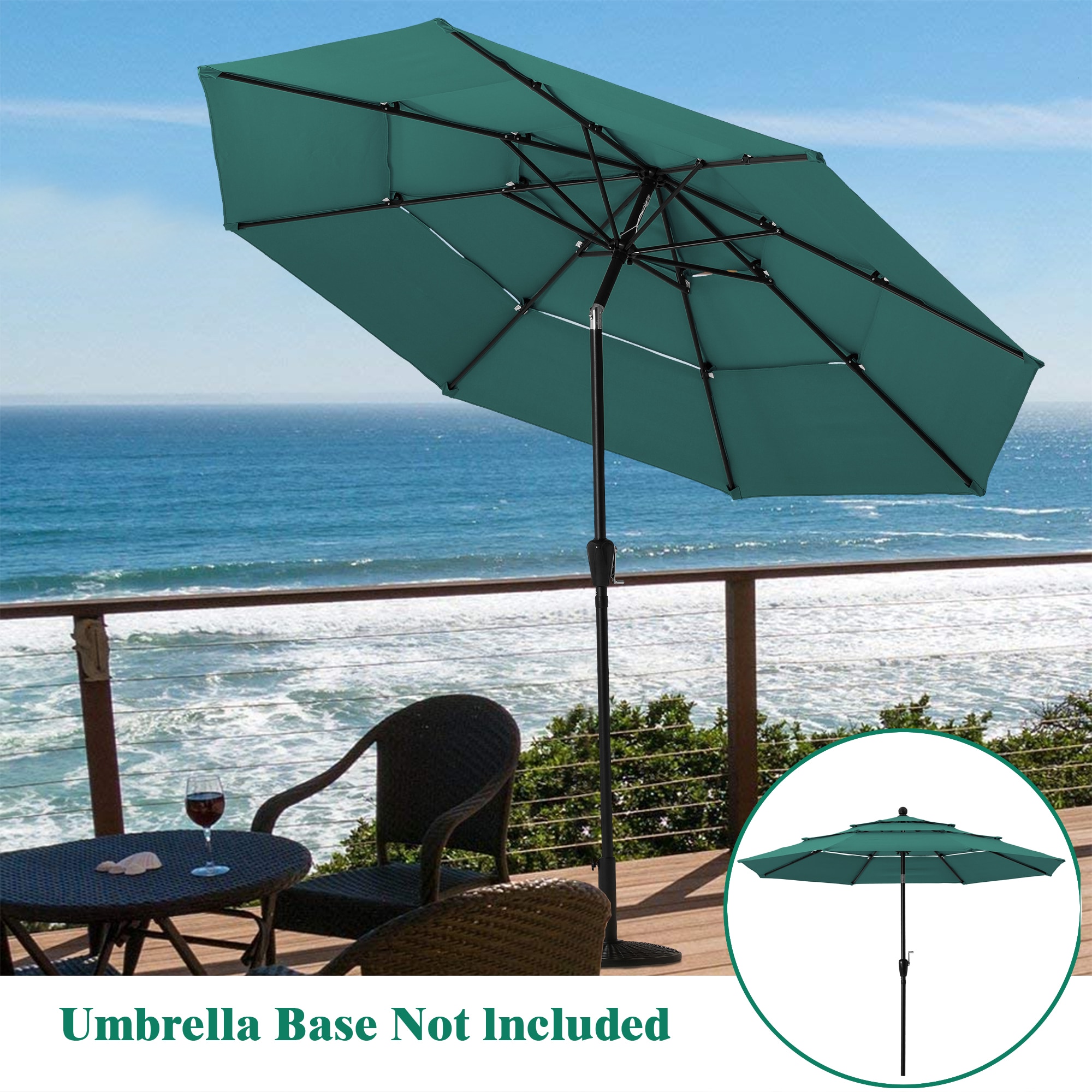 Clihome CLI-21ED37-4-TQ 10-ft Steel Green Push-button Tilt Market Patio Umbrella