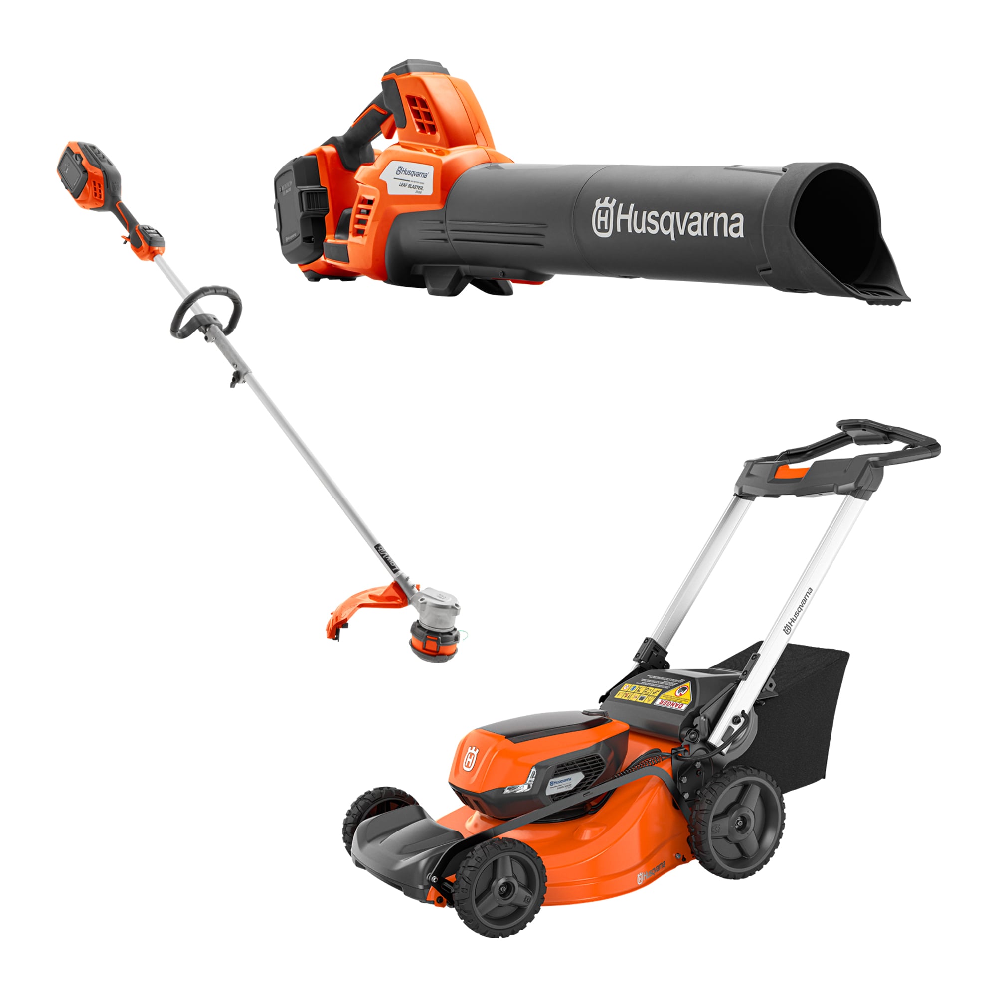 Husqvarna Lawn Xpert 21-in Battery Lawn Mower, Leaf Blaster Battery Blower, & Weed Eater Battery String Trimmer