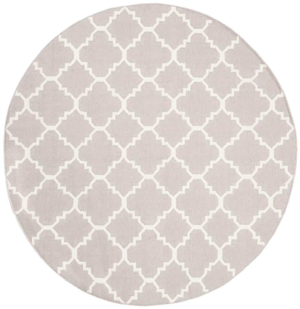 Safavieh DHU554G-6R Dhurries Malina 6 x 6 (ft) Wool Gray/Ivory Round Indoor Trellis Coastal Area rug