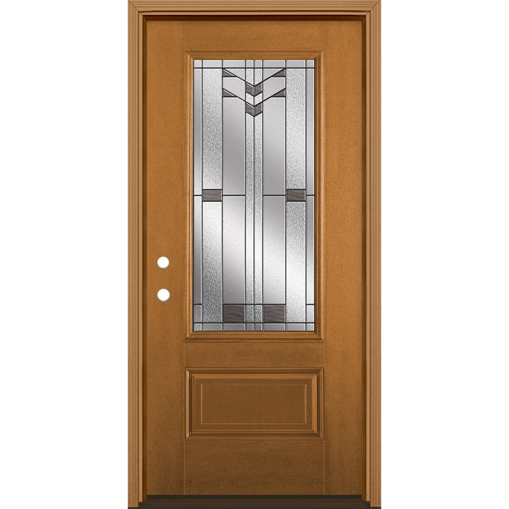 Masonite 3420200 Frontier 36-in x 80-in x 4-9/16-in Fiberglass 3/4 lite Right-hand inswing Oakcrest Stained Prehung Front Door with Brickmould Insulating core