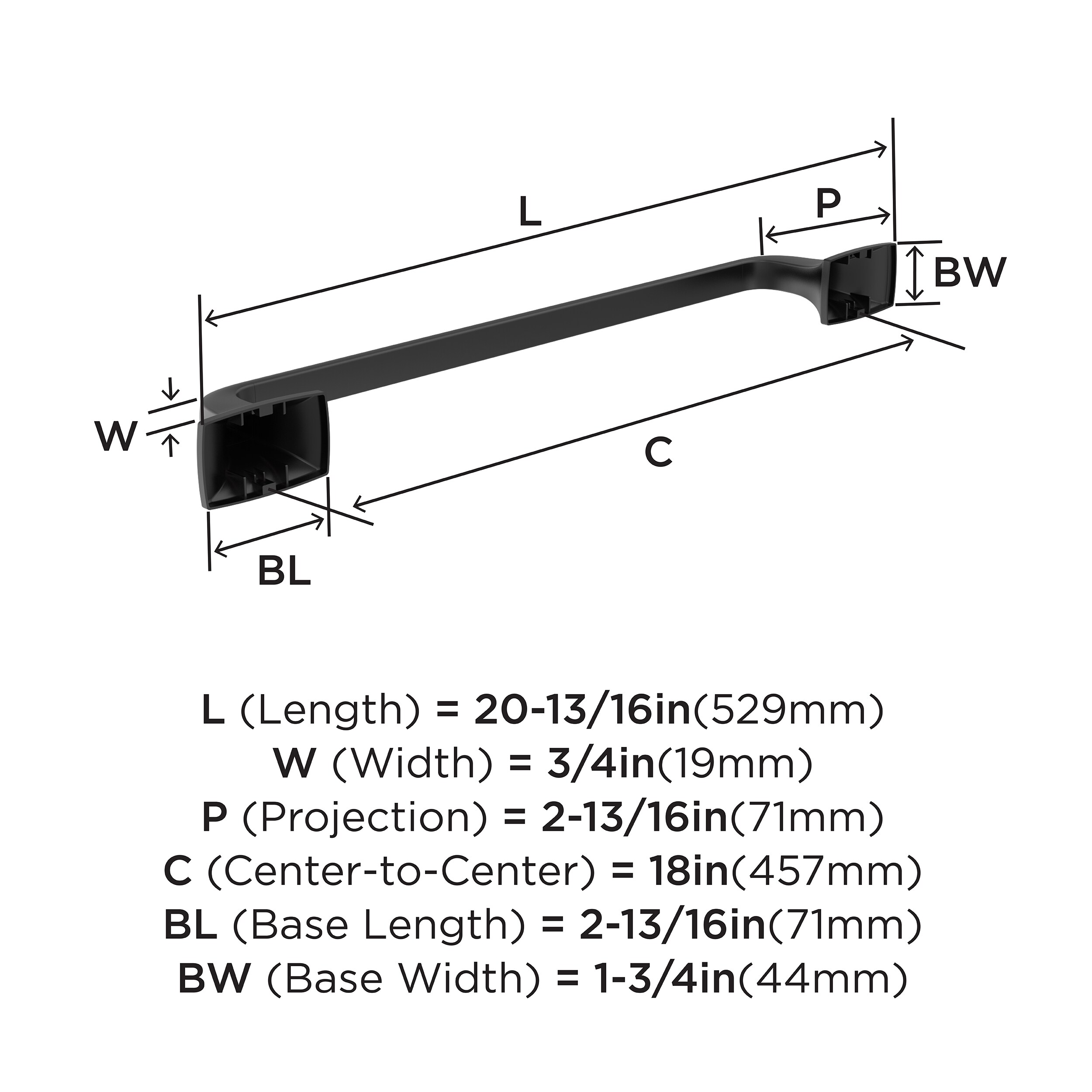 Highland Ridge 18-Inch Matte Black Wall Mounted Towel Bar