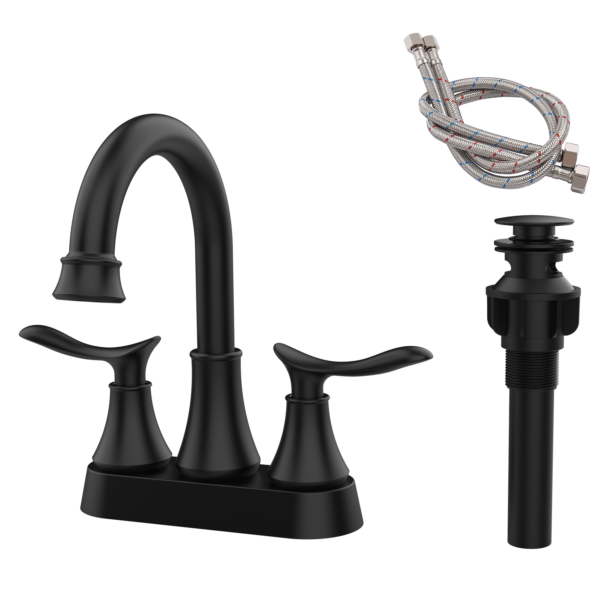 BEARSOLIM 2 Handles Mid-arc Bathroom Sink Faucet WaterSense Swivel Spout Bathroom Faucets for 3 Hole with Deck Plate with Pop-Up Drain Supply Hoses