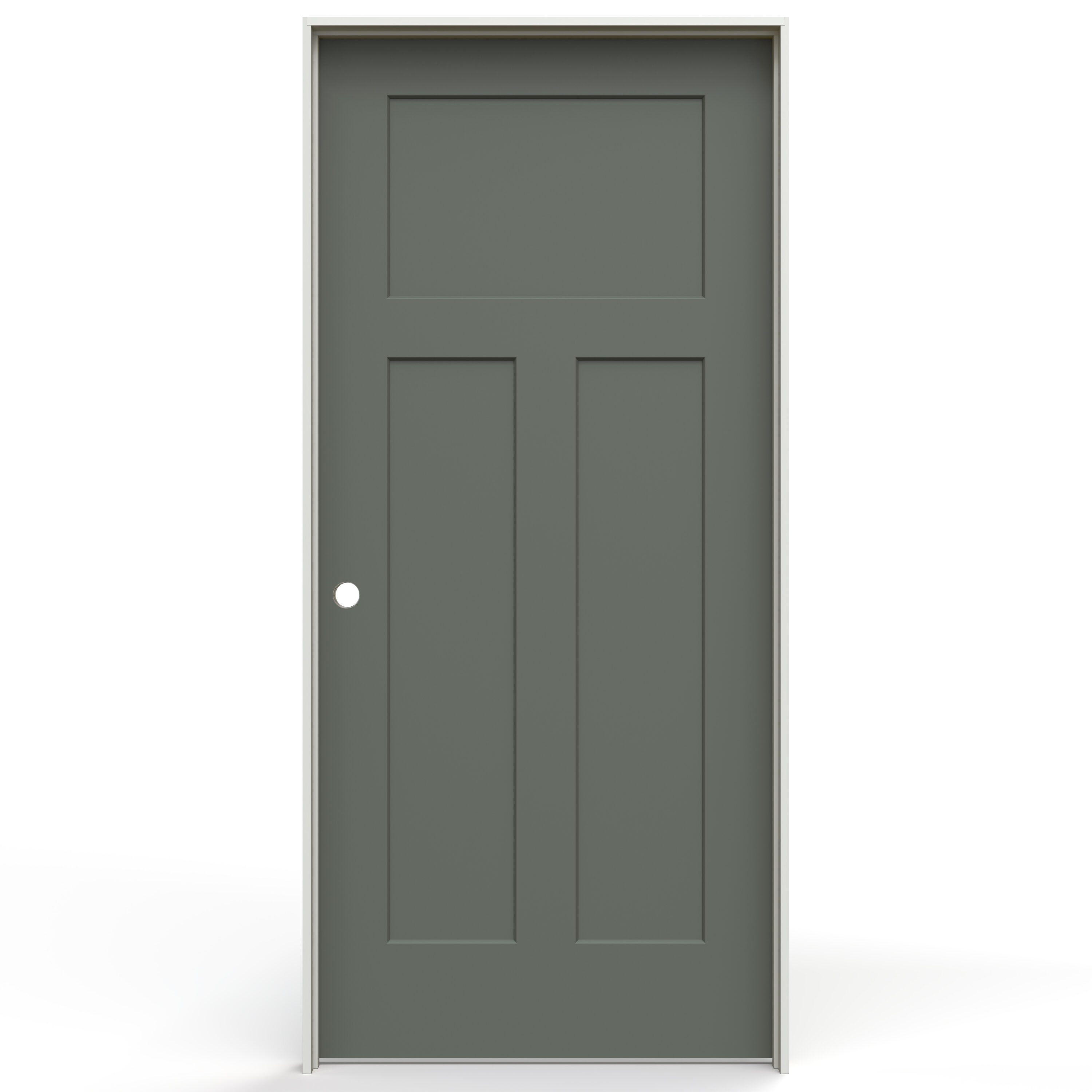 JELD-WEN LOWOLJW225500491 32-in x 80-in Renew Solid core 3-panel craftsman Right hand Smooth Prefinished Molded composite Flat Jamb Single Prehung Interior Door