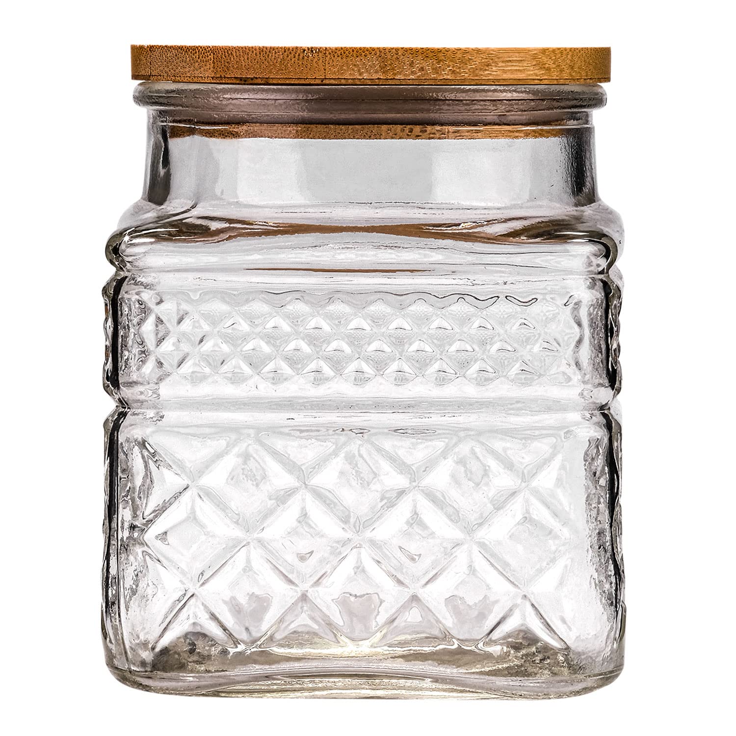 DHMHD  Glass Storage Container with Lid Airtight Square Glass Jar for Tea Coffee Candy Cookies Dog Treats and Bath Salts 47 oz